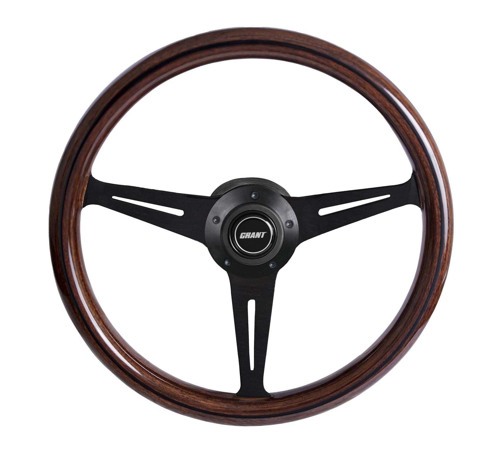 Grant Mahogany Steering Wheels 1176 Wheels, Collectors Series, 14.5 in. Diameter, Aluminum, Polished Spokes, Wood Grip, with Horn Button, Each thumbnail 2