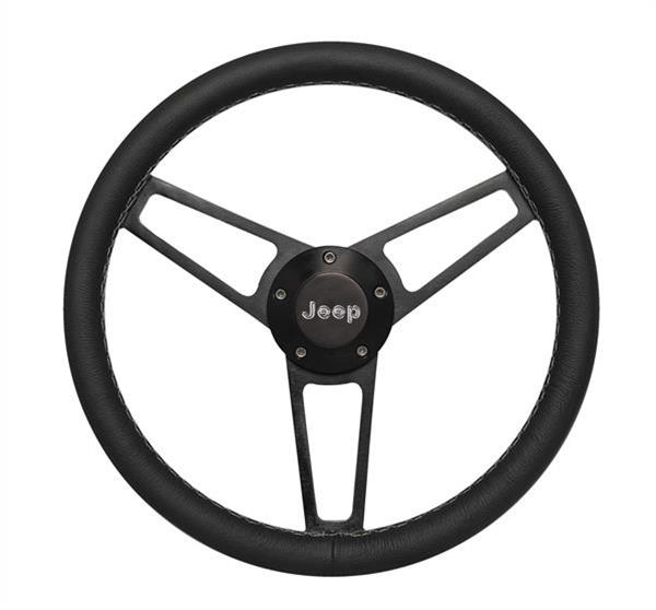 Grant Billet Steering Wheels 1909 Wheel, Series, Black Grip, Polished Wheel, Jeep Logo Horn Button, Each