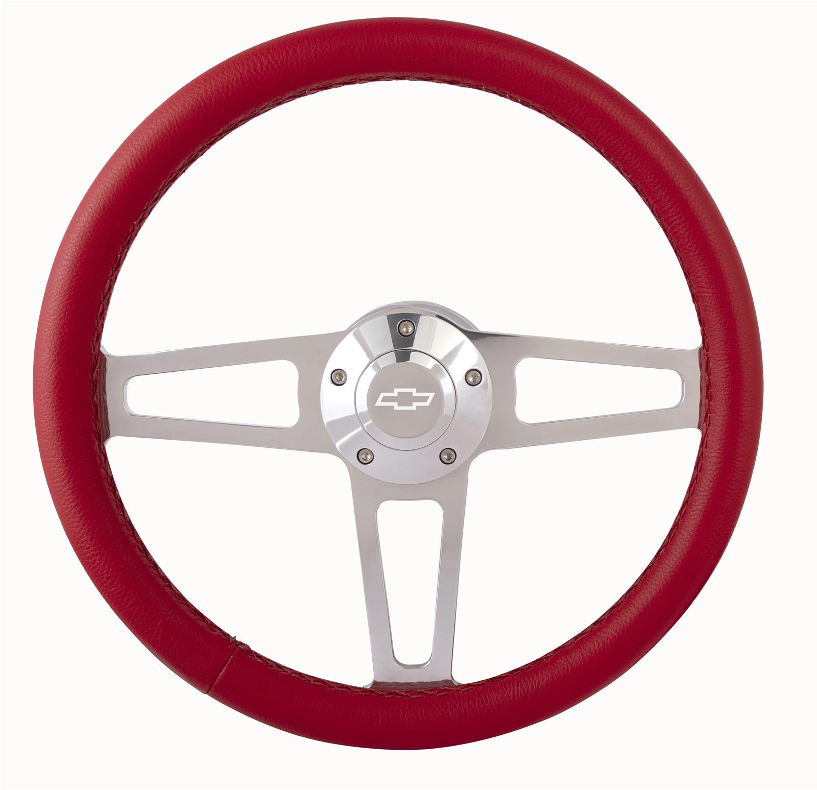 GRT Products Steering Wheels 1911R Billet T Series Red Wrapped Polished Spoke Wheel with Chevrolet Logo & Install Kit (5196-1)