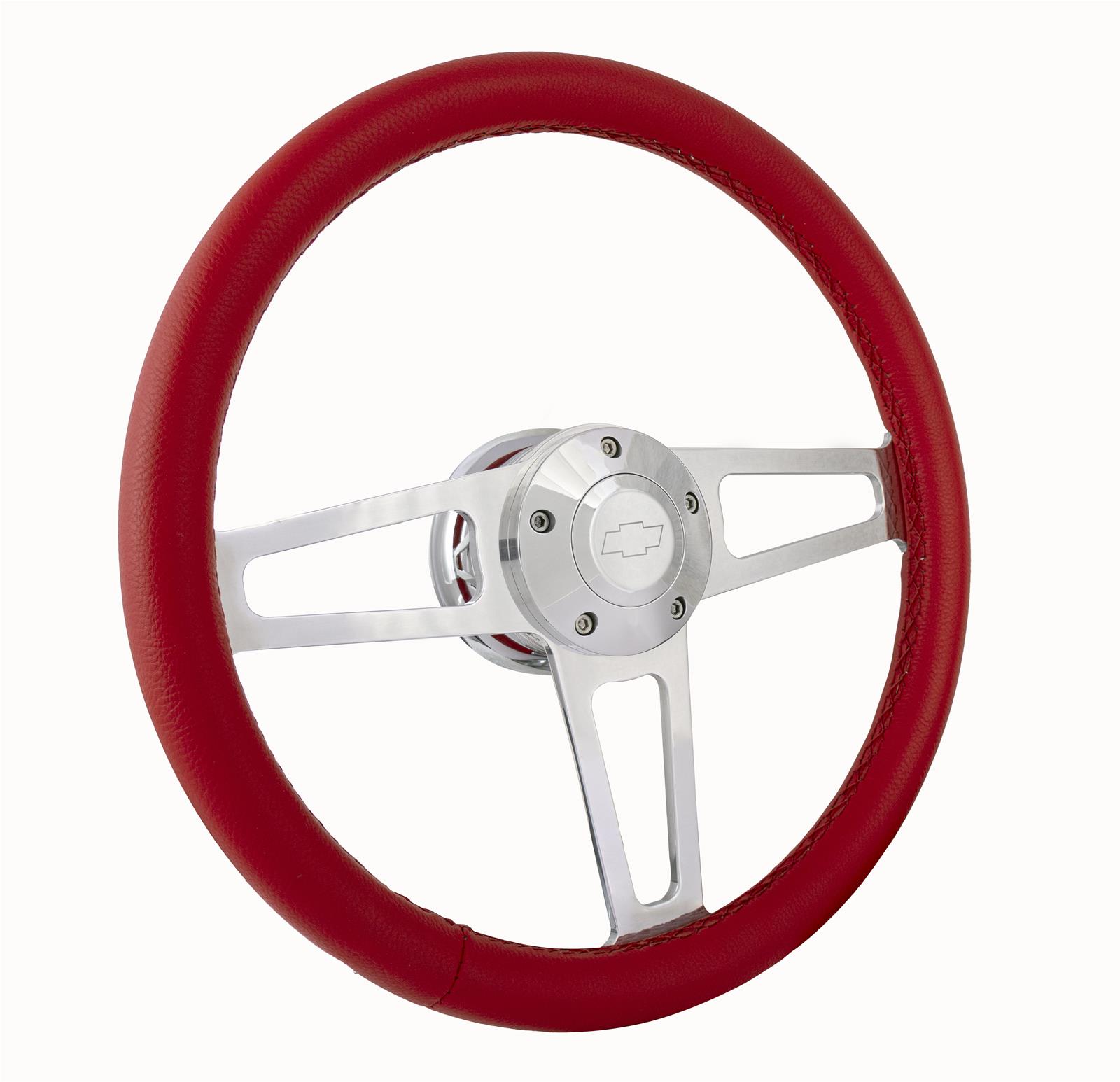 GRT Products Steering Wheels 1911R Billet T Series Red Wrapped Polished Spoke Wheel with Chevrolet Logo & Install Kit (5196-1) thumbnail 2