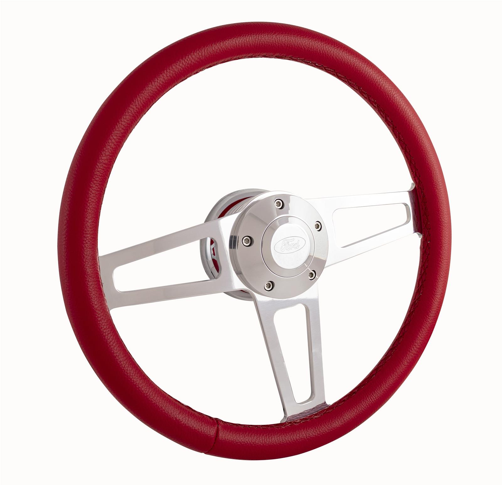 GRT Products Steering Wheels 1912-1R Billet T Series Red Wrapped Polished Spoke Wheel with Ford Logo & Install Kit (5285-1) thumbnail 2