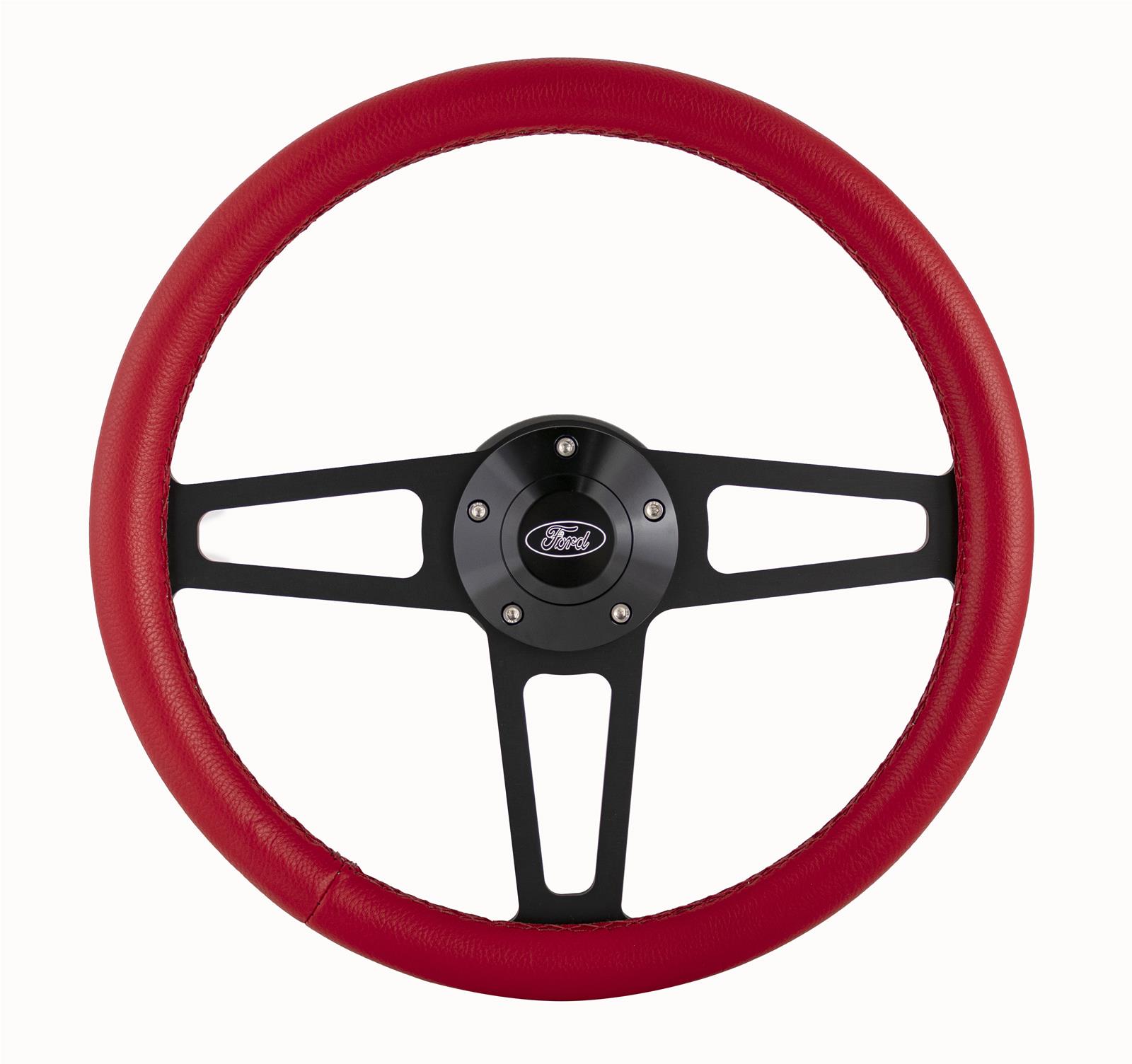 GRT Products Steering Wheels 1918R Billet T Series Red Wrapped Black Spoke Wheel with FORD Logo & Install Kit (5285)
