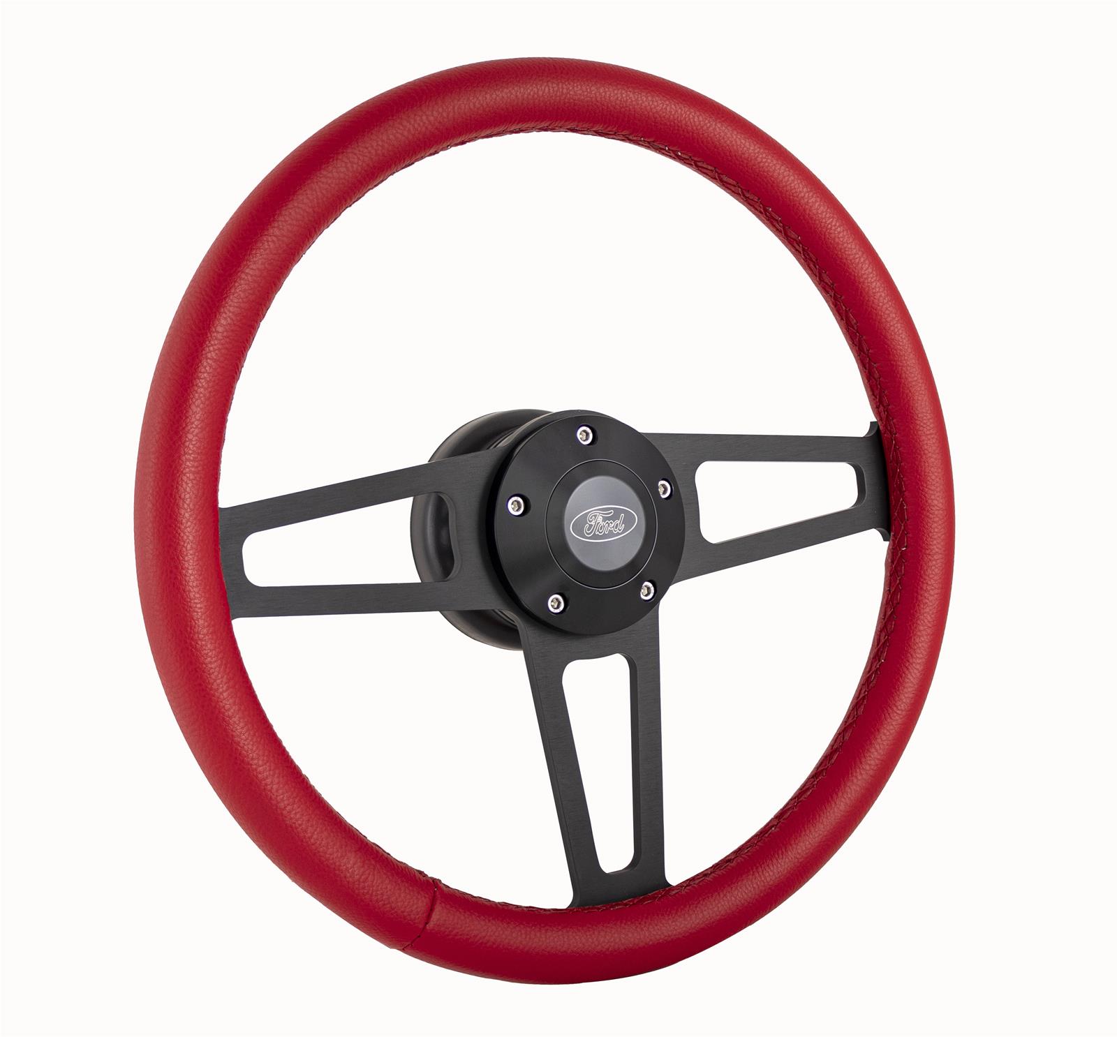 GRT Products Steering Wheels 1918R Billet T Series Red Wrapped Black Spoke Wheel with FORD Logo & Install Kit (5285) thumbnail 2