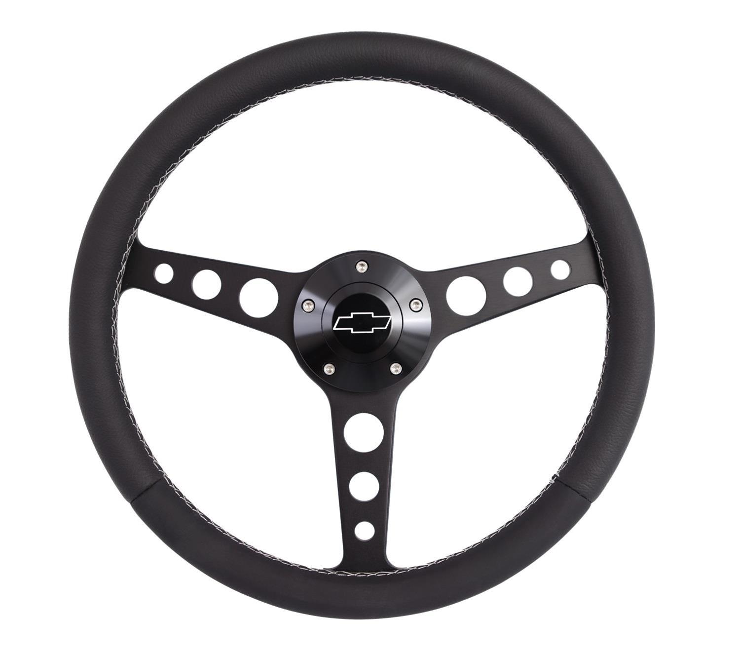 Grant Billet Classic Series Steering Wheels 1926-1 Wheels, Series, 3-Spoke, 14.0 in. Diameter, Aluminum, Black Finish, Black Grip, Leather, with Installation Kit, Horn Cap, Kit thumbnail 3