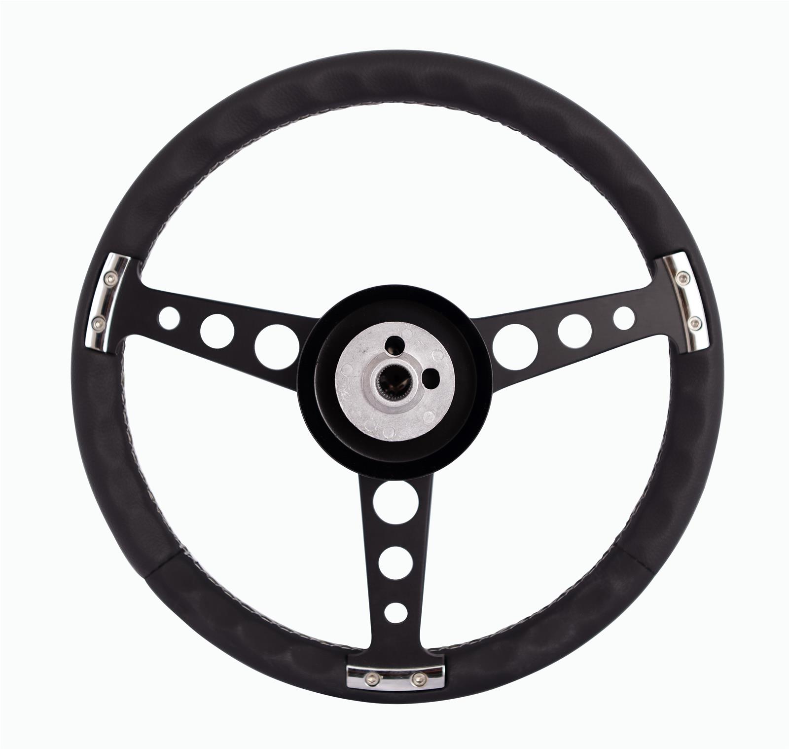 Grant Billet Classic Series Steering Wheels 1926-1 Wheels, Series, 3-Spoke, 14.0 in. Diameter, Aluminum, Black Finish, Black Grip, Leather, with Installation Kit, Horn Cap, Kit