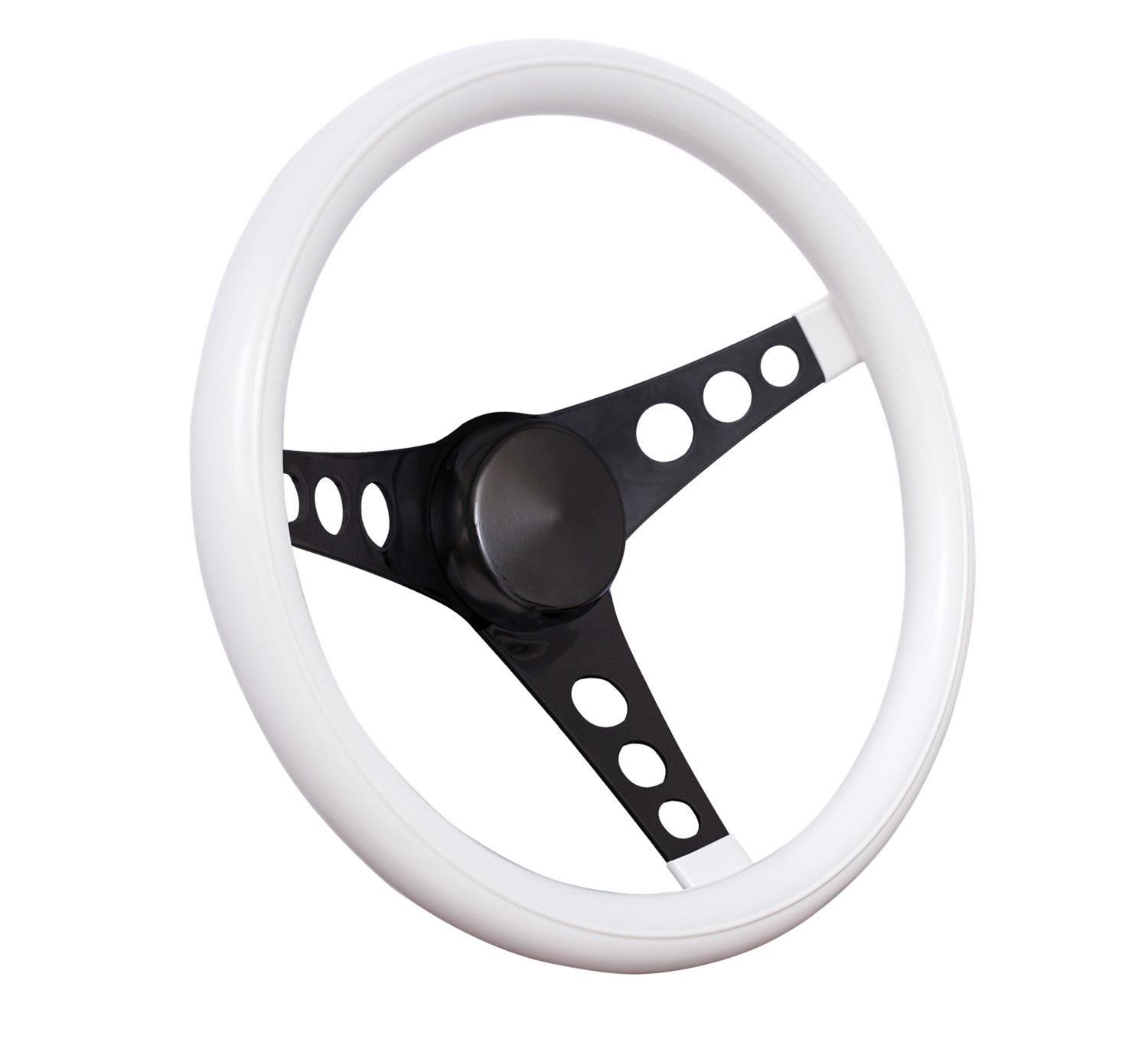 Grant Classic Foam Steering Wheels 334W Wheels, Series, 11.5 in. Diameter, Steel, Black Spoke, Grip, White, 3-Bolt Mount, with Horn Cap, Each