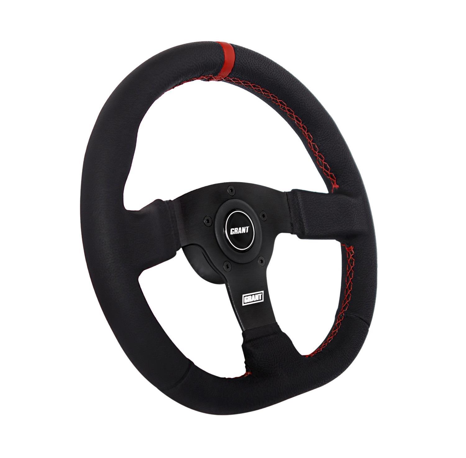 Grant Products Steering Wheels 603 D Wheel, D Wheel Red Center Stripe & stiching Plastic Center Cap