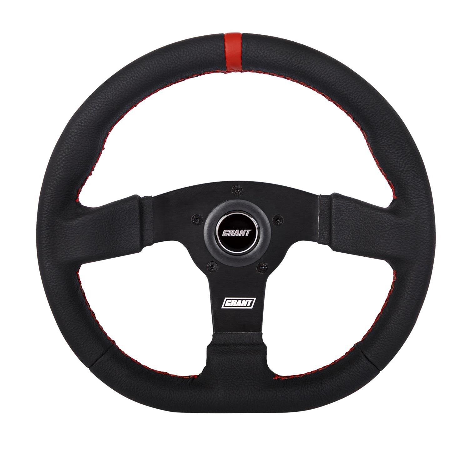 Grant Products Steering Wheels 603 D Wheel, D Wheel Red Center Stripe & stiching Plastic Center Cap thumbnail 2