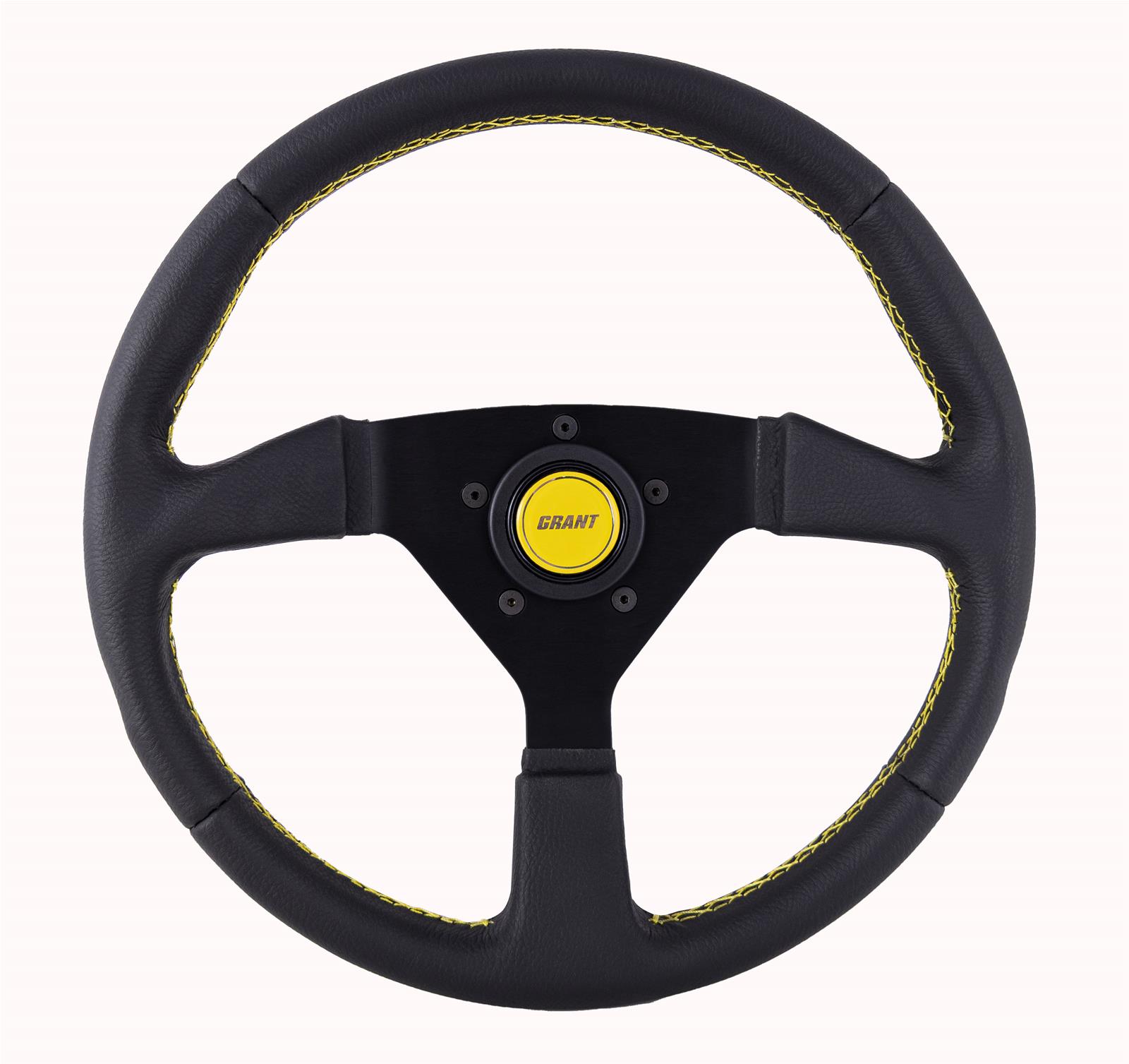 GRT Products Steering Wheels 627 Performance Wheel 13.75" Wrapped w/Yellow Stitching & Center Cap