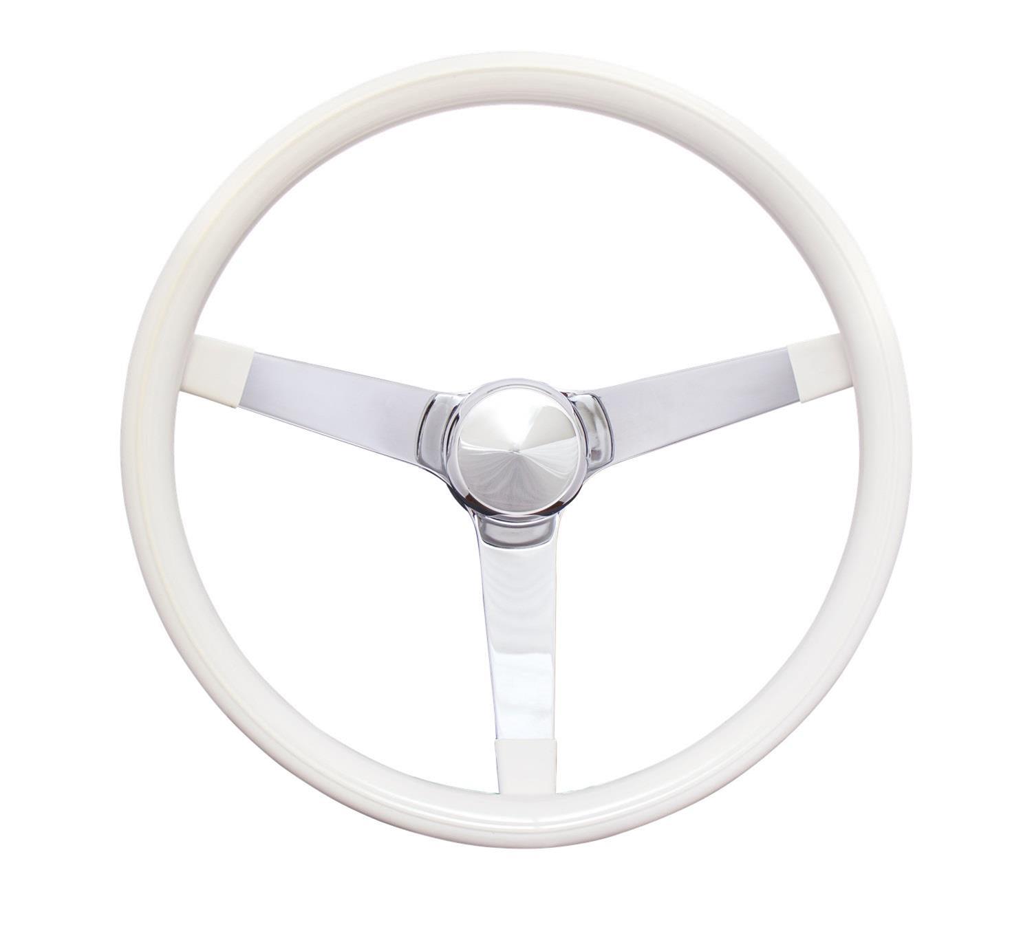 Grant Classic Vinyl Steering Wheels 830W Wheels, Series, 3-Spoke, 13.5 in. Diameter, Steel, Chrome Spokes, White Grip, 3.5 in. Dish, with Horn Cap, Each