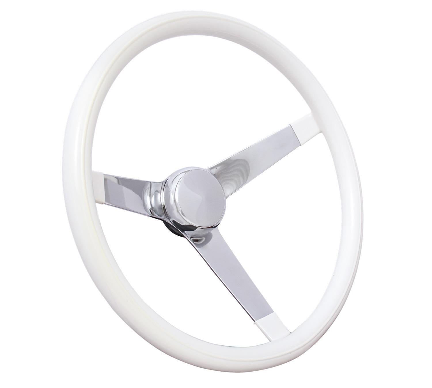 Grant Classic Vinyl Steering Wheels 830W Wheels, Series, 3-Spoke, 13.5 in. Diameter, Steel, Chrome Spokes, White Grip, 3.5 in. Dish, with Horn Cap, Each thumbnail 2