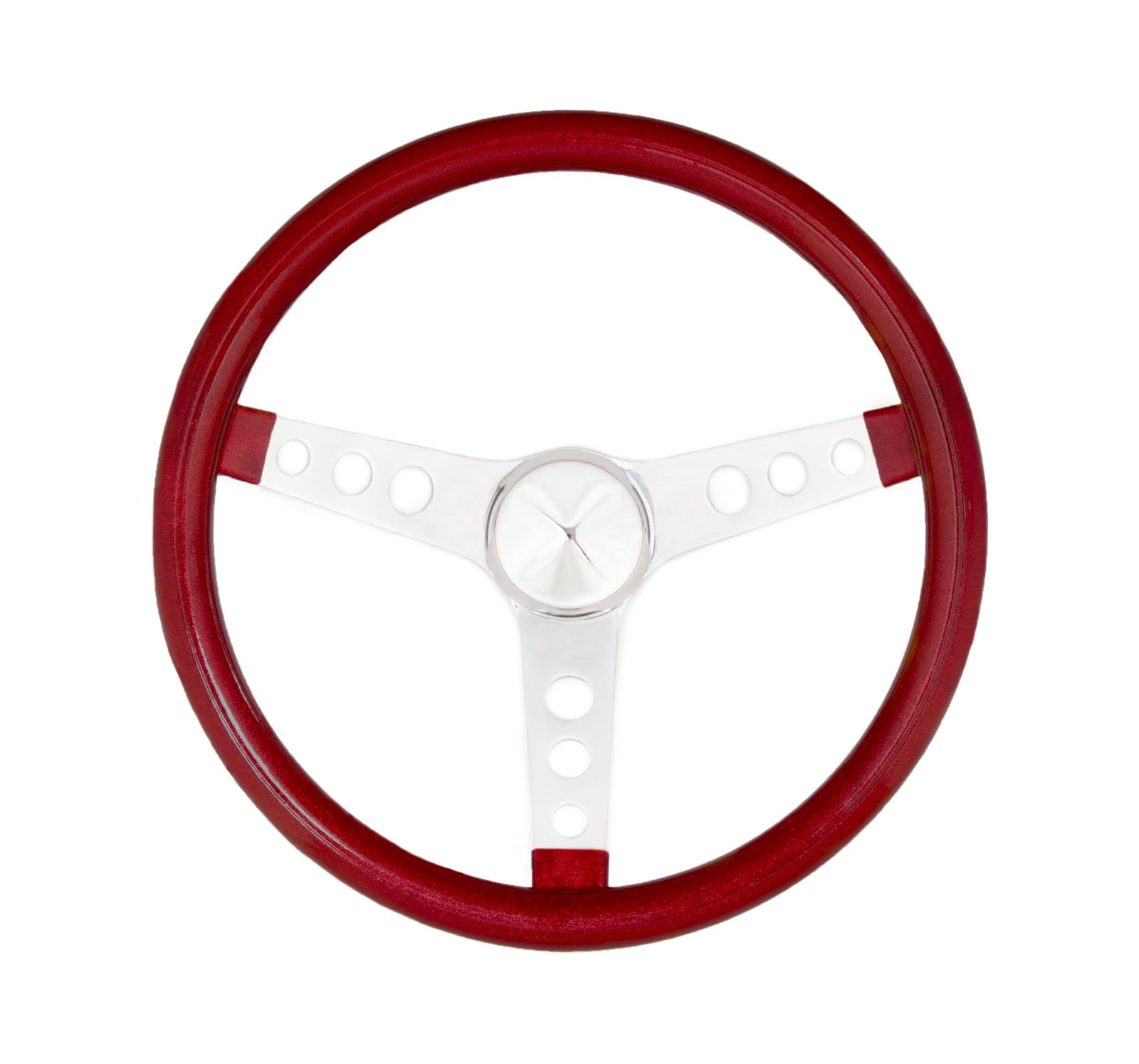 Grant Metal Flake Steering Wheels 8465 Wheel, Flake, 3-spoke, Red Vinyl Grip, Chrome Steel Spokes, 15 in. Diameter, 3-Bolt, Each
