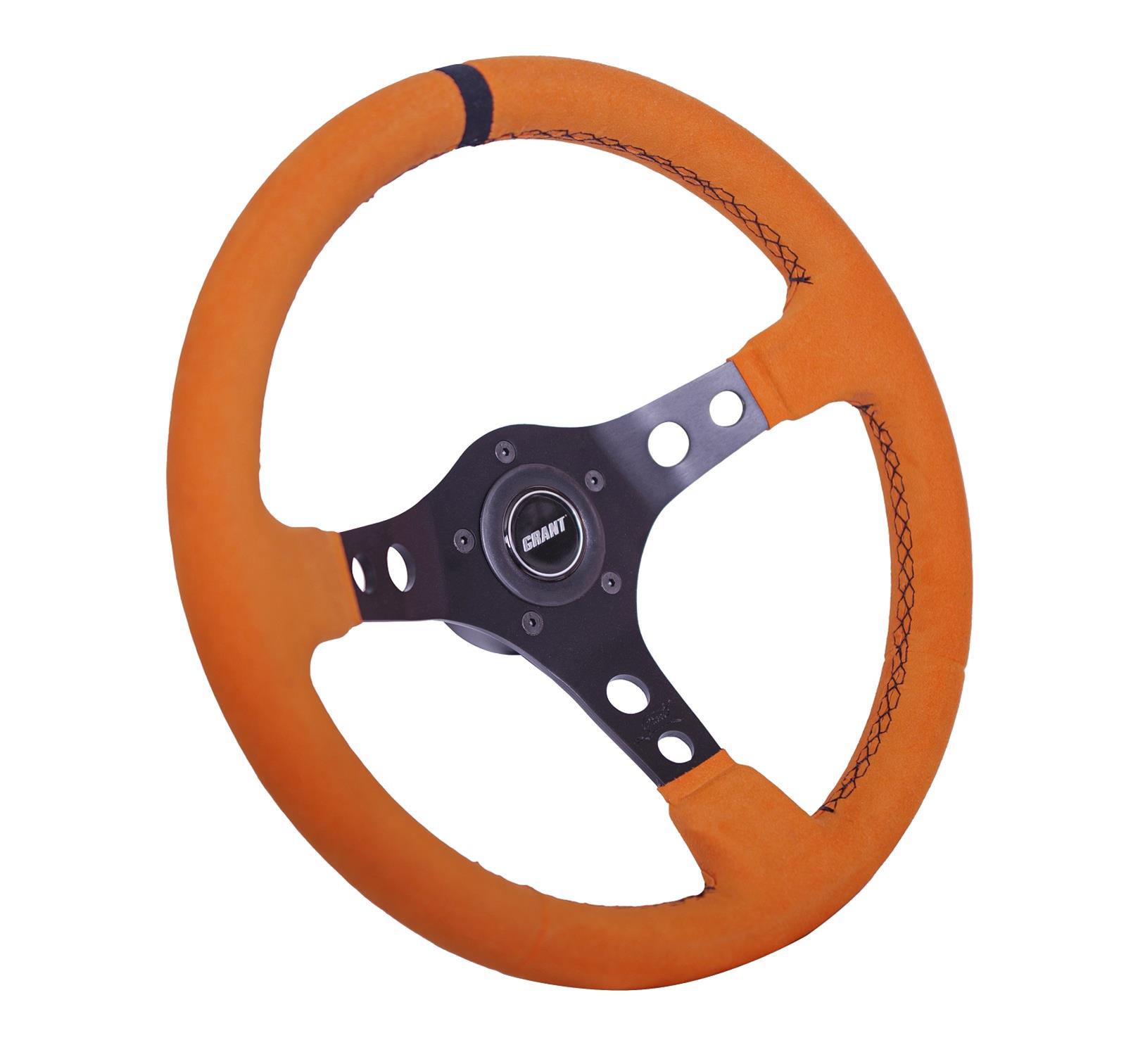 Grant Products Steering Wheels 8519 Suede Wheel Orange with Center Stripe, Alumiunum Spoke, and Universal 3 or 5 Hole Pattern (Installation Hub Needed)