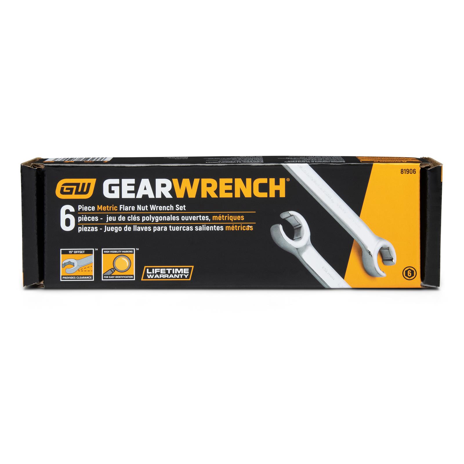 GEARWRENCH 6-Piece Metric Flare Nut Wrench Set - 15° Offset, Full Polish Chrome, For Brake Lines & Plumbing