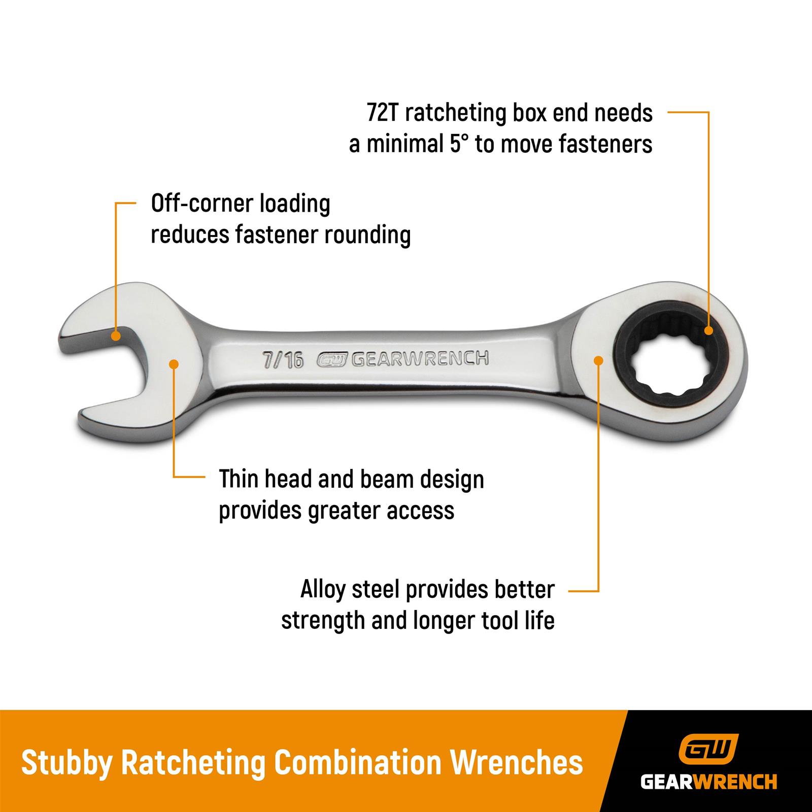 Gearwrench 85206 GearWrench Stubby Ratcheting Combination Wrench Sets ...