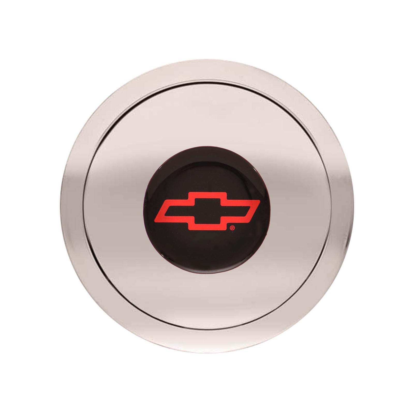 GT Performance GT-9 Small Horn Buttons 11-1122 Button, Small, GT-9, Billet Aluminum, Polished, Chevy Bowtie Colored Emblem, Performance, 3 in. Button Diameter, 3.5 in. Overall Diameter,Each