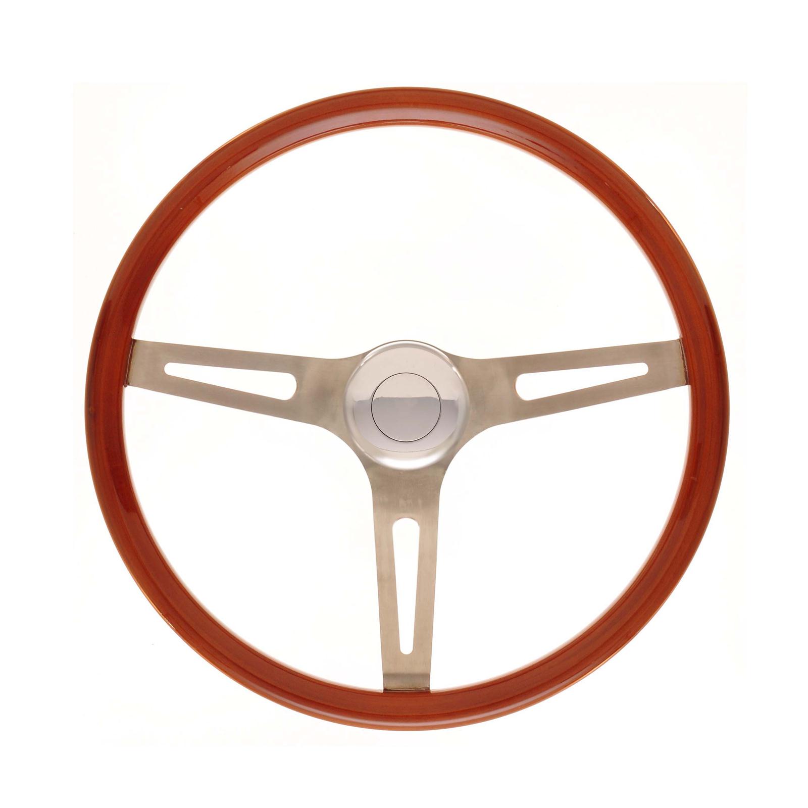 GT Performance GT-3 Retro GM Wood Steering Wheels 36-5457 Wheel, GM, 3-Spoke, Stainless, Brushed, Light Walnut Color Grip,15 in. Dia., 3-Bolt