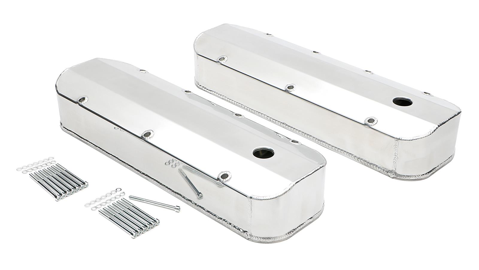 Hamburger's Performance Fabricated Aluminum Valve Covers 1019 Covers, Tall, Aluminum, Brushed, Plain Cover Top, Chevy, Big Block, Perimeter Bolt, Pair