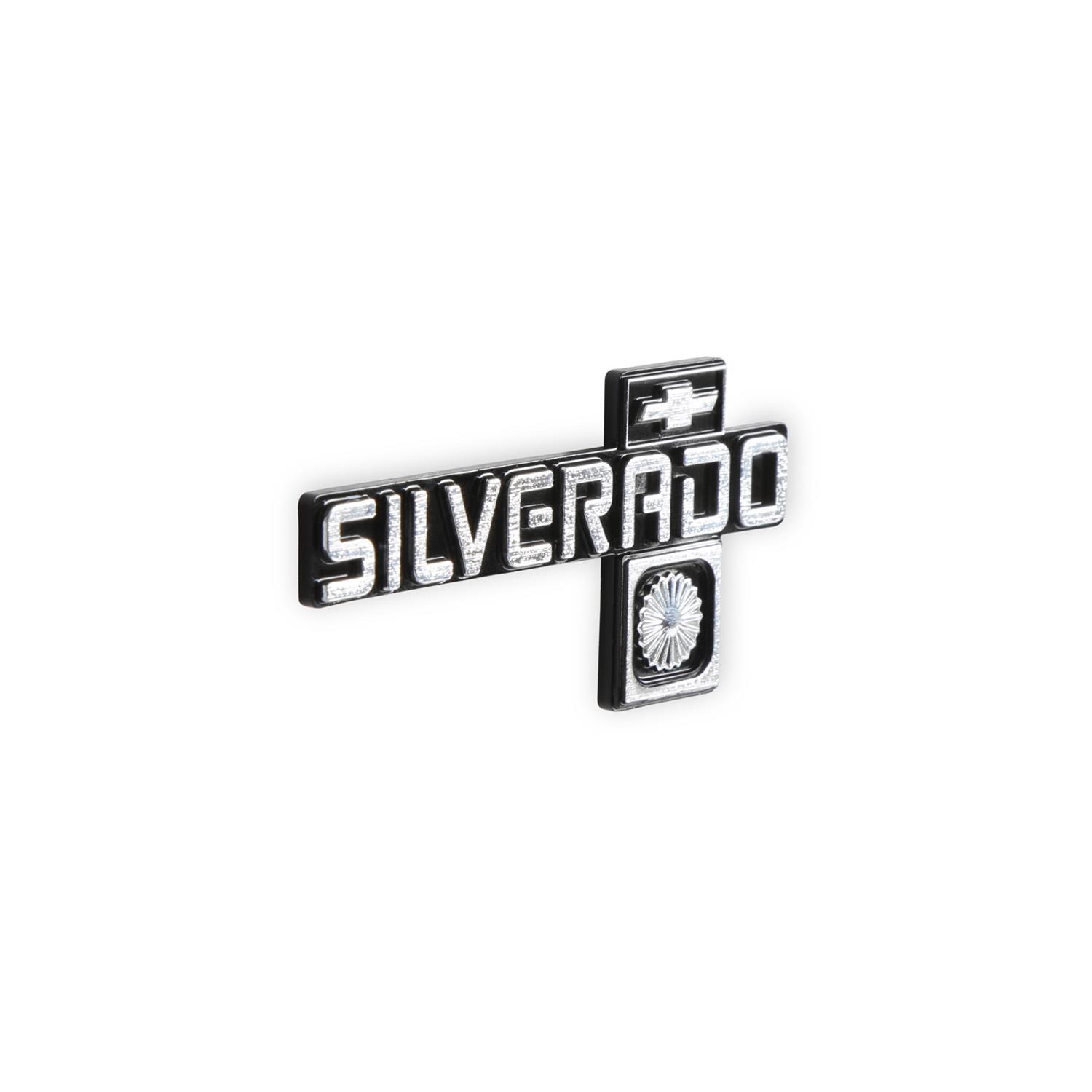 Brothers Trucks Emblems 05-203 Emblems, Black/Silver, Silverado Logo, Dash Position, Chevrolet, GMC, Each thumbnail 2