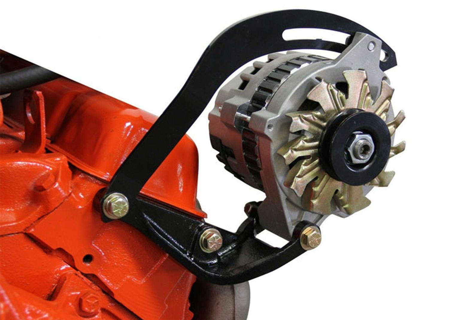 Brothers Trucks Alternator Brackets ABSB072 Brackets, Left Side High Mount, Upper and Lower, Cylinder Head Mount Lower Brackets, Steel, Black, Short Water Pump Style, Chevy, GMC, Pair