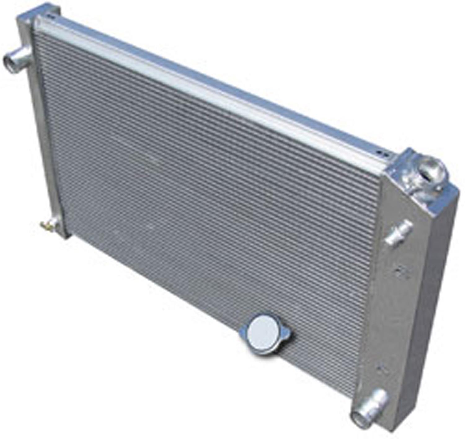 Brothers Trucks Aluminum Radiators ALR87C3 Radiators, Crossflow, 3-row, Aluminum, Natural, Upper Left Side Inlet, Transmission Cooler, Chevrolet, GMC, Each