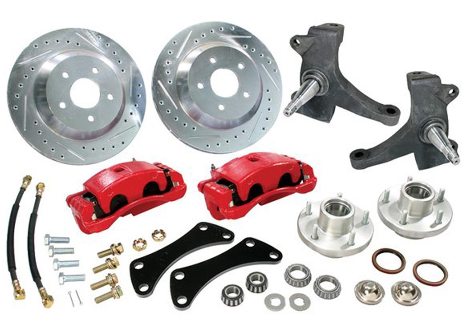 Brothers Trucks Front Big Brake Kits BBK5LOE60-62 Disc Kits, Kits, Cross-drilled/Slotted Surface Rotors, Gray/Silver Calipers, 2-piston, 2 in. Drop Spindles, Chevrolet, GMC, Kit