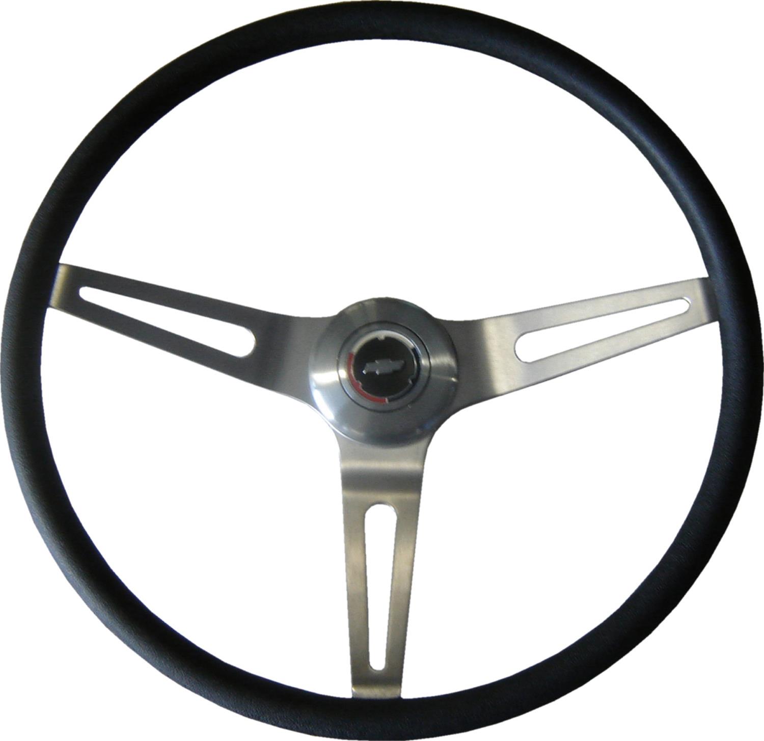 Brothers Trucks Comfort Grip Steering Wheels C6068-67 Wheels, Grip, 3-spoke, Black Vinyl Grip, Brushed Stainless Steel Spokes, 15 in. Diameter, Chevrolet, GMC, Each