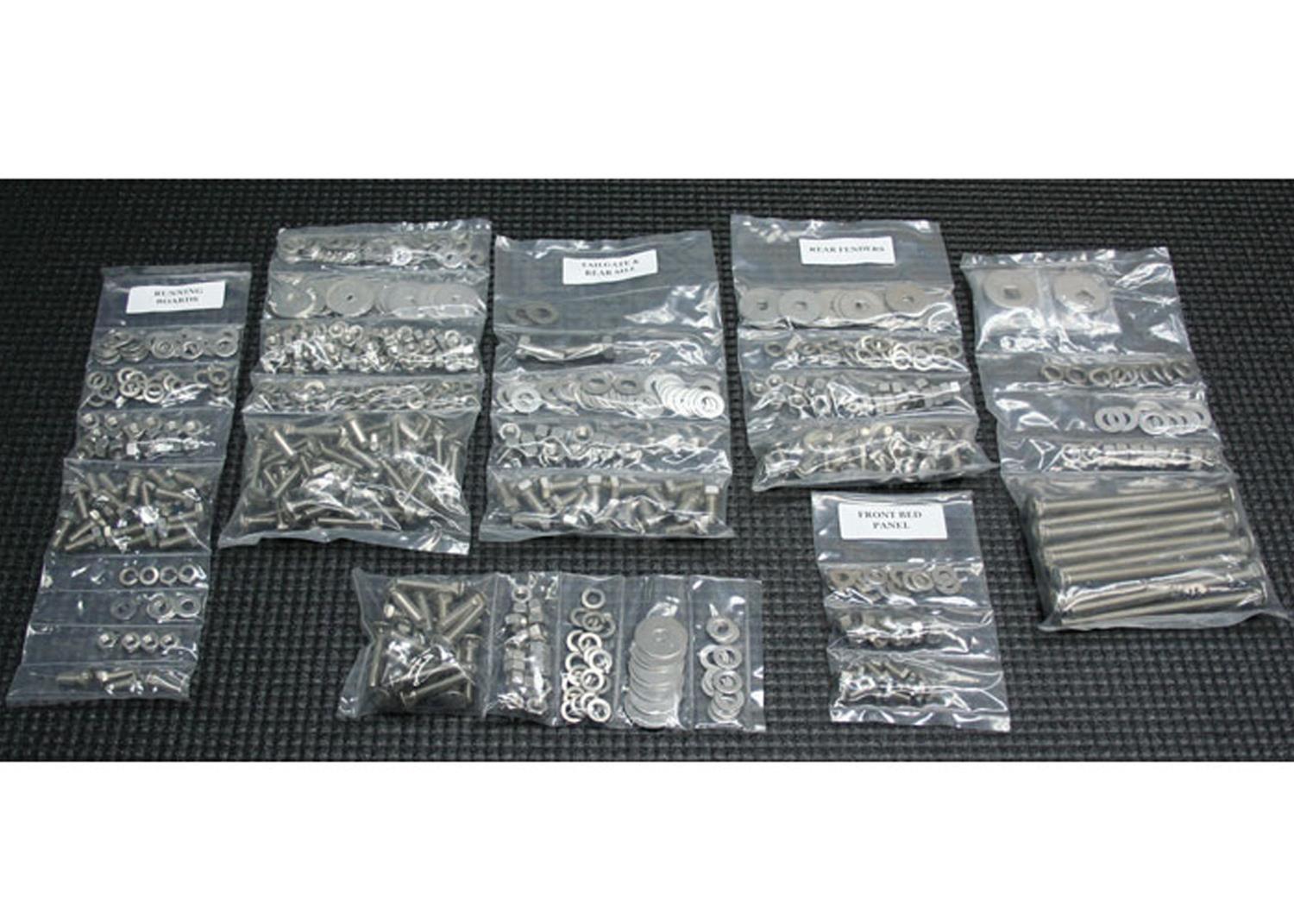 Brothers Trucks Complete Bed Bolt Kits CBBK7FS60-66 Truck Floor Fasteners, Fleetside/Styleside, for Wood Bed, Short, Stainless Steel, Polished, Chevy, GMC, Kit