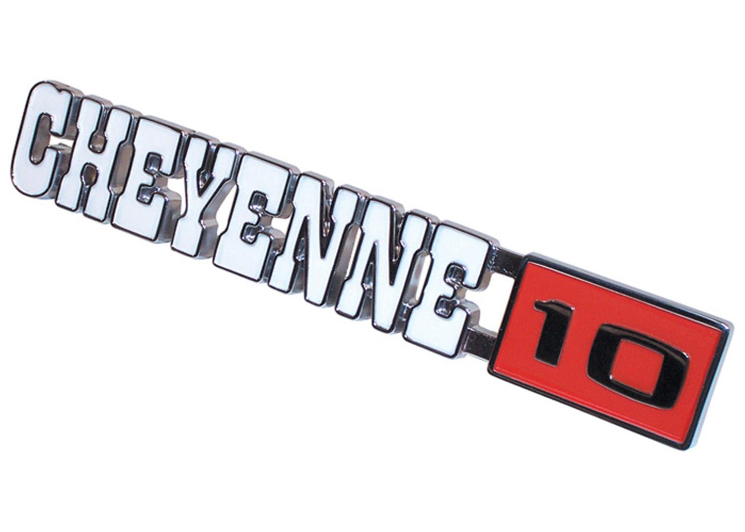 Brothers Trucks Emblems FE72CY1 Emblems, Diecast, Chrome/Red, Cheyenne 10 Logo, Fender Position, Chevrolet, Each