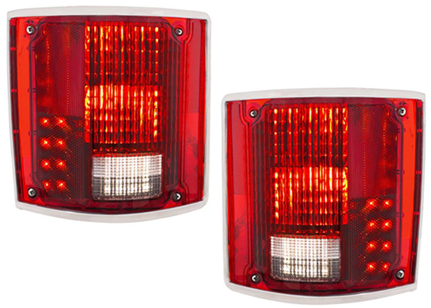Brothers Trucks LED Taillight Assemblies LED87FD Assemblies, LED, Square, Red Lens, Chrome Housing, Fleetside Beds Only, Chevrolet, GMC, Pair