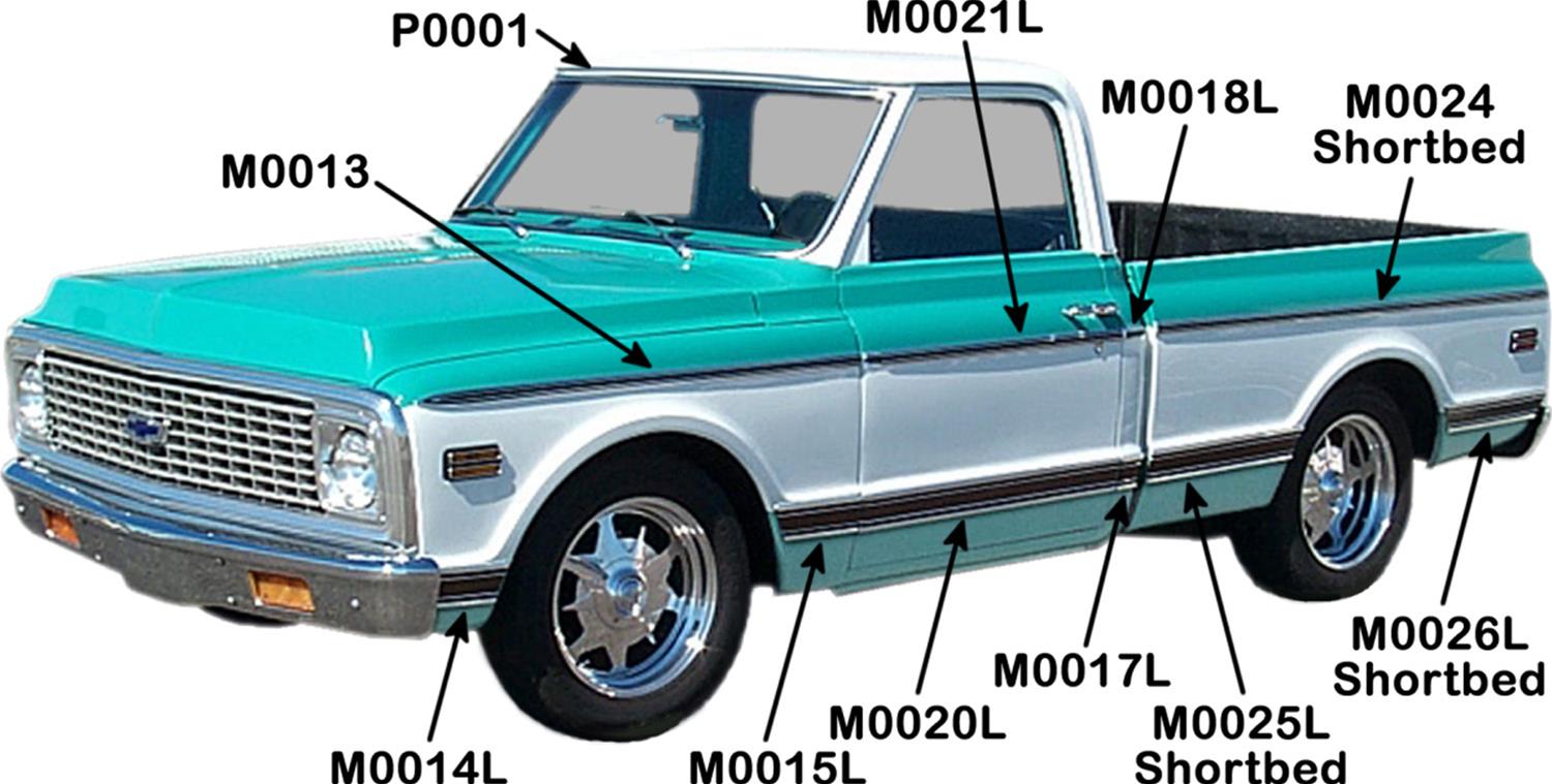 Brothers Trucks Moldings M0015L-69 Body Moldings, Aluminum, Woodgrain/Polished, Front Left Side Fender, Fits Left Front Fender Behind Wheel, Chevrolet, GMC, Each