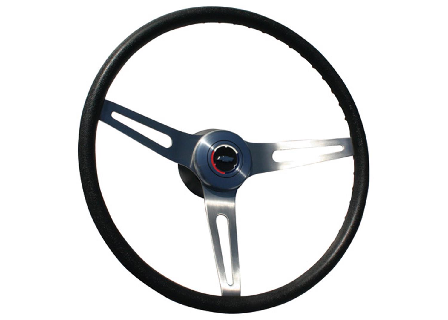 Brothers Trucks Sport Steering Wheels STR00BK Wheels, Sport, 3-spoke, Black Vinyl Grip, Brushed Stainless Steel Spokes, Horn Button, 15 in. Diameter, Chevrolet, GMC, Each thumbnail 2