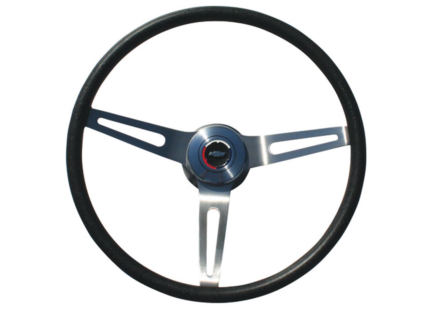Brothers Trucks Sport Steering Wheels STR00BK Wheels, Sport, 3-spoke, Black Vinyl Grip, Brushed Stainless Steel Spokes, Horn Button, 15 in. Diameter, Chevrolet, GMC, Each