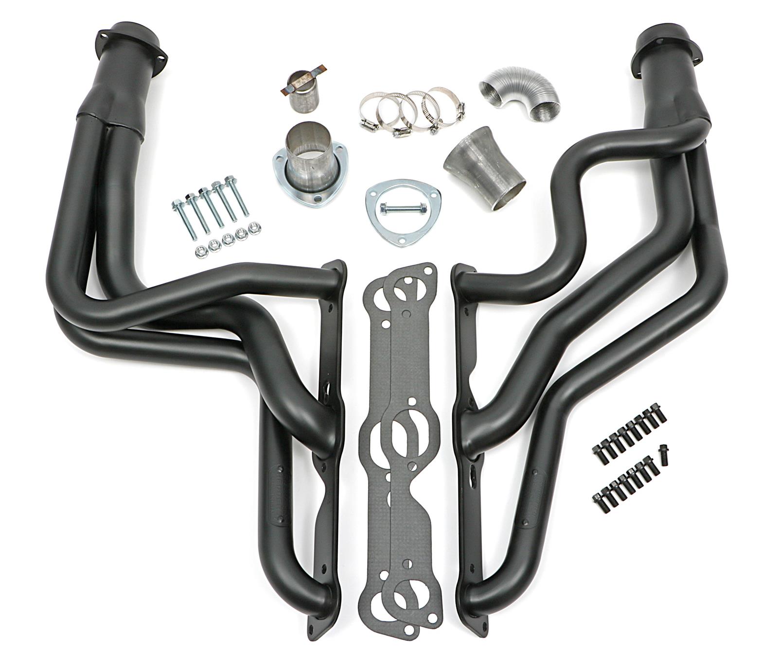 Hedman Street Headers 28143 Headers, Street, Long Tube Stepped, Steel, Black Ceramic Coated, Pontiac, V8, 326-455, Pair
