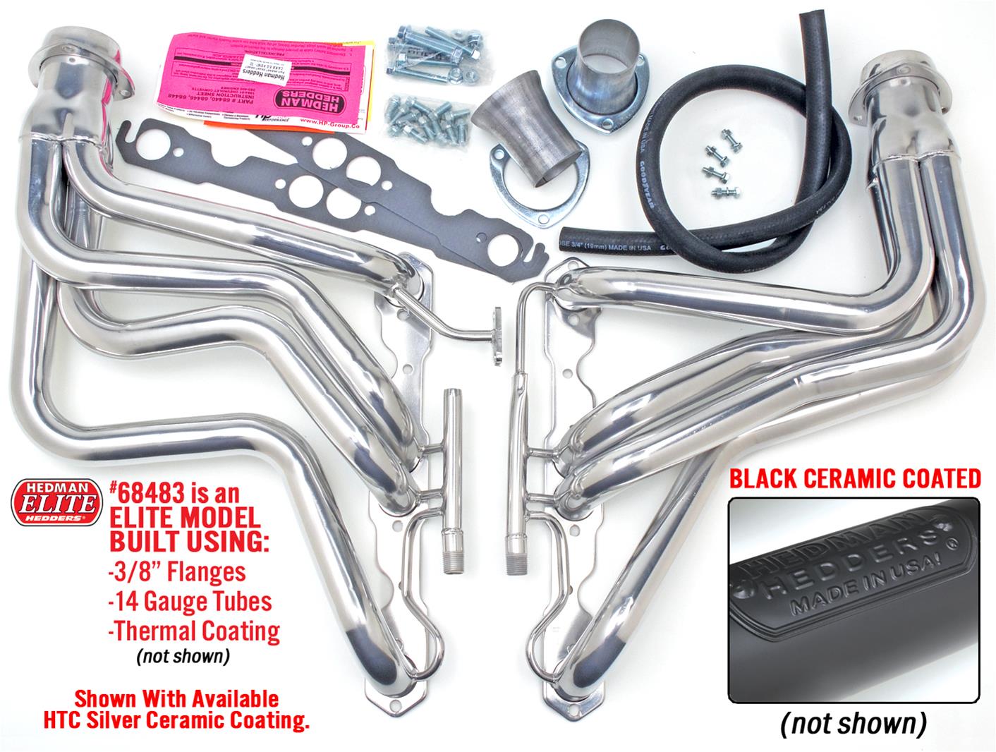 Hedman Elite Extreme-Duty Headers for 1987-1991 CORVETTE - 68483 Headers, Extreme-Duty, Long Tube, Steel, Black Ceramic Coated, Chevy, Pair thumbnail 2
