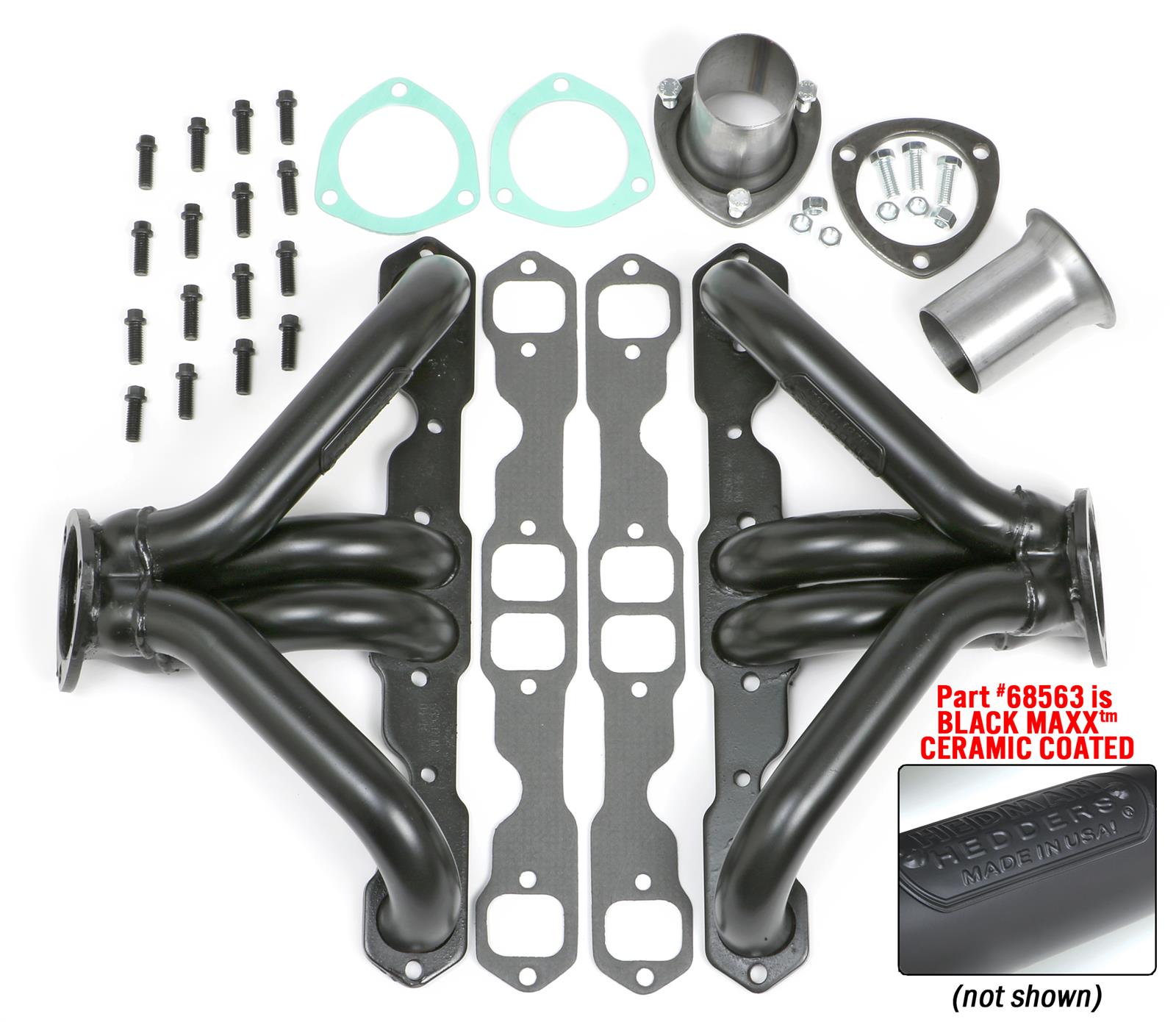 Hedman Traditional Block Hugger Headers 68563 Headers, Traditional, Hugger, Steel, Black Ceramic Coated, Chevy Small Block, Pair