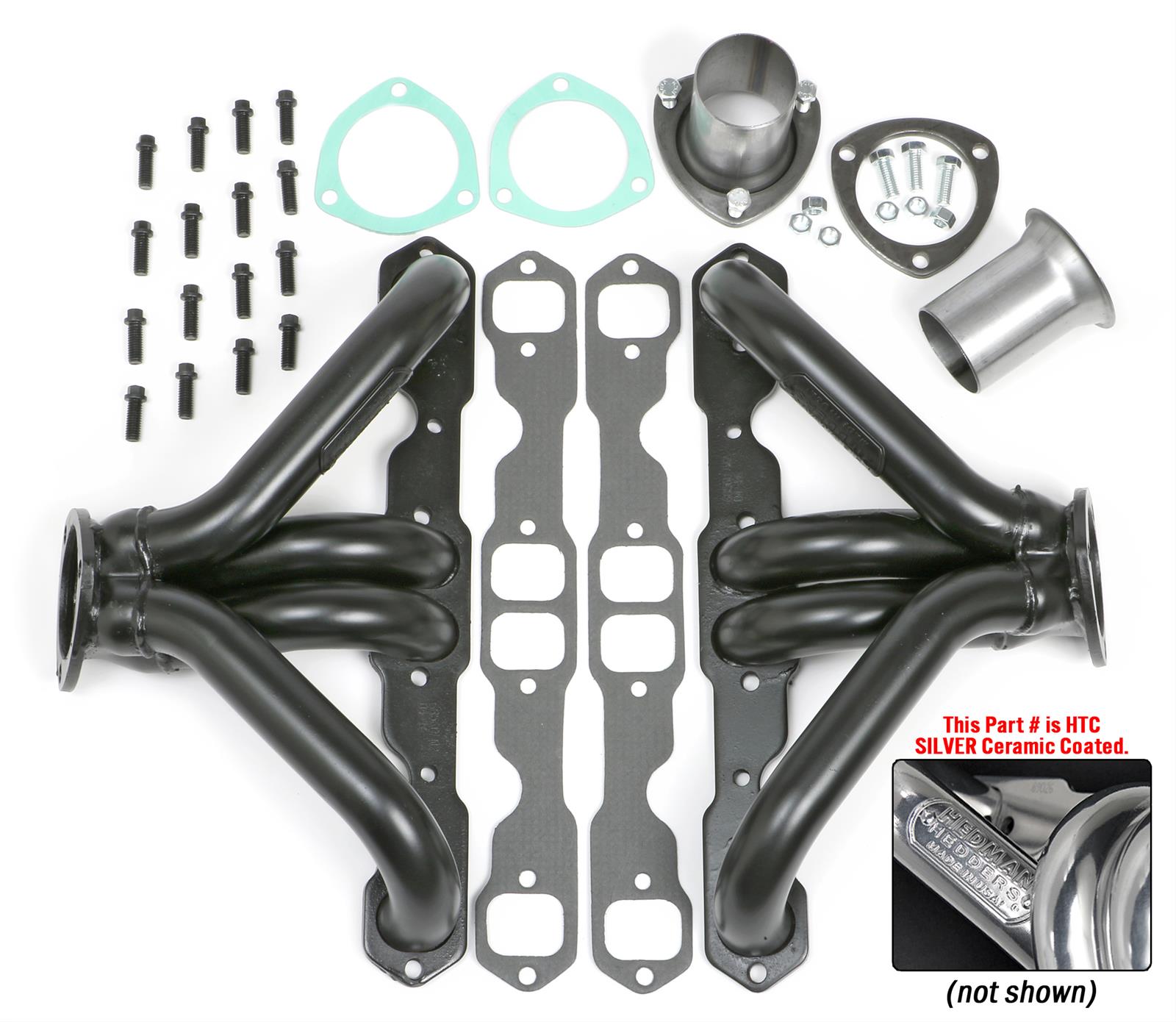 Hedman Traditional Block Hugger Headers 68566 Headers, Traditional, Hugger, Steel, Silver Ceramic Coated, Chevy Small Block, Pair
