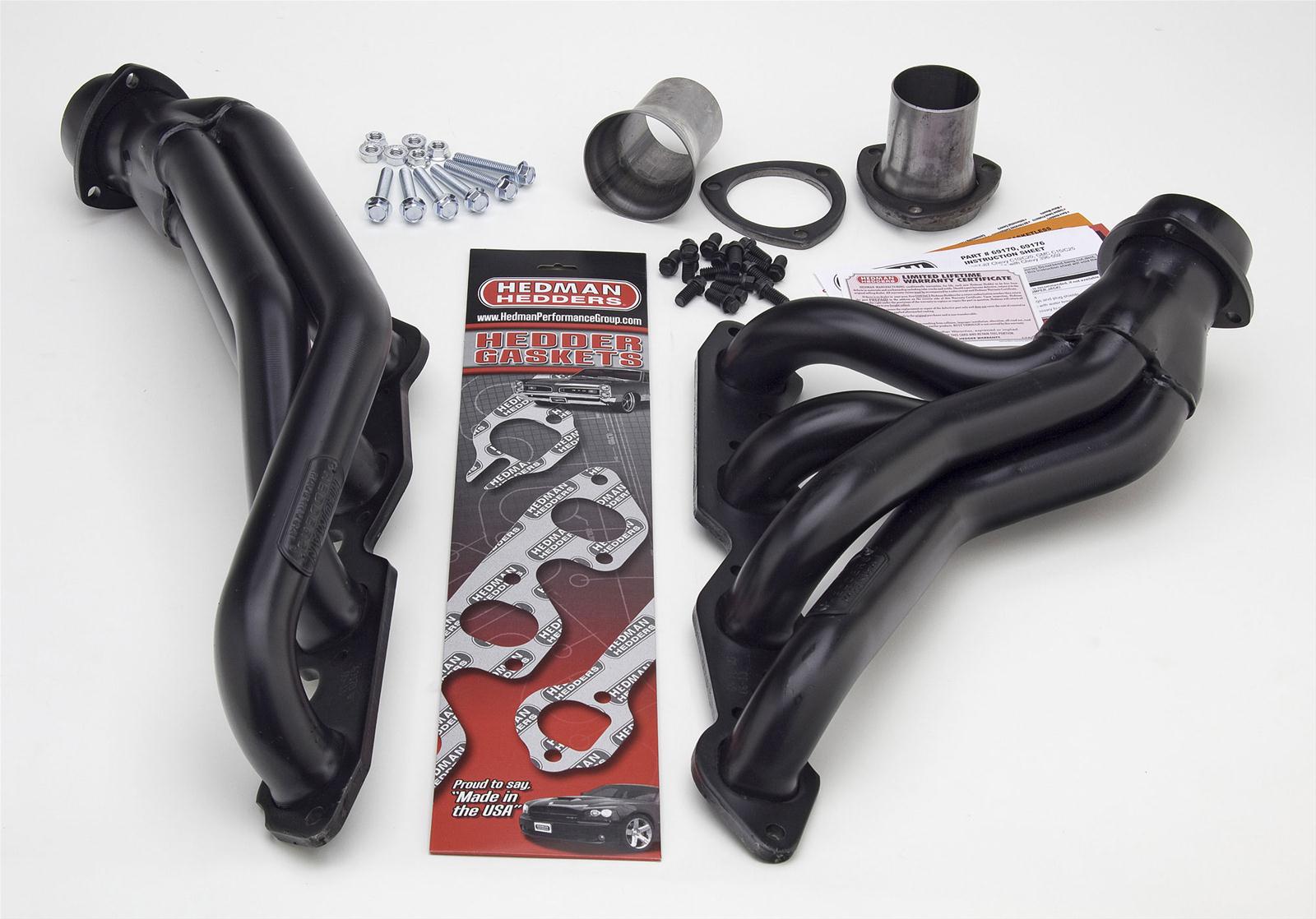 Hedman Street Headers 69173 Headers, Street, Mid-Length, Steel, Black Ceramic Coated, Chevy, GMC, Pair