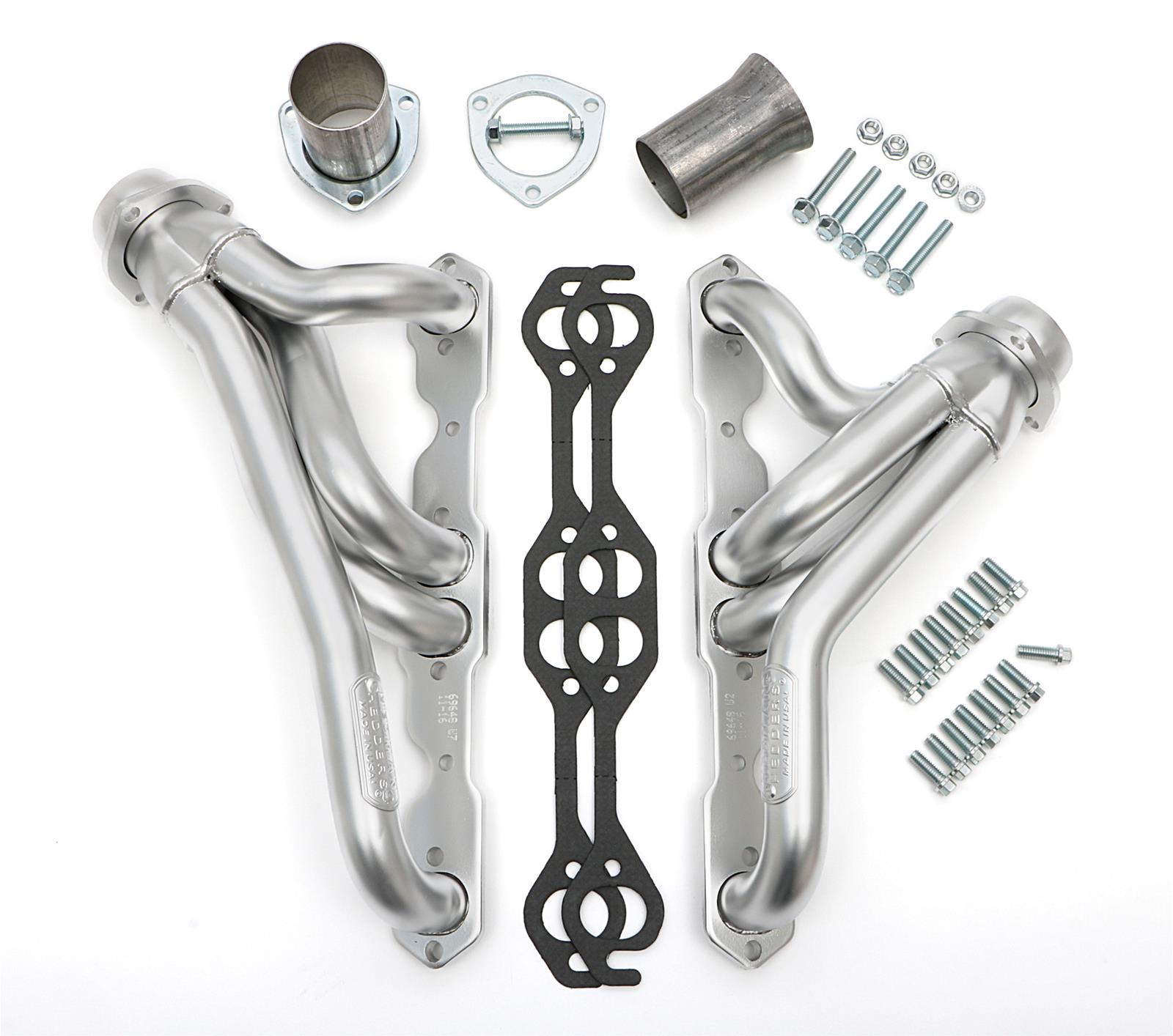 Hedman Elite Extreme-Duty Headers 69648 Headers, Extreme-Duty, Mid-Length, Steel, Silver Ceramic Coated, Jeep, Chevy Small Block, Pair