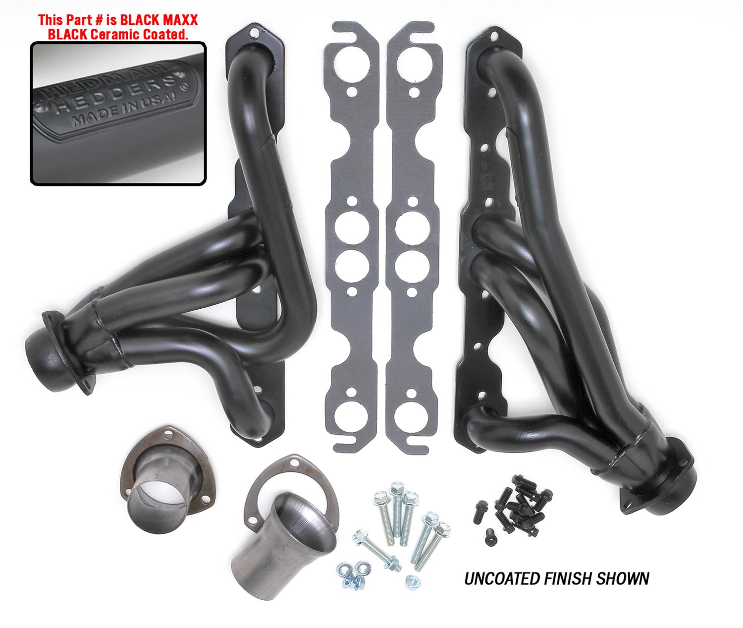 Hedman Specialty and Engine Swap Headers 69673 Headers, Swap, Mid-Length, Steel, Black Ceramic Coated, Jeep, Pair thumbnail 3