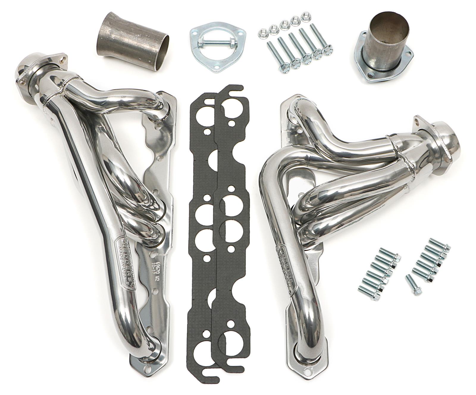 Hedman Specialty and Engine Swap Headers for 1972-1983 CJ5, 1976-1986 CJ7 - 69676 Headers, Swap, Mid-Length, Steel, Silver Ceramic Coated, Jeep, Chevy Small Block, Pair