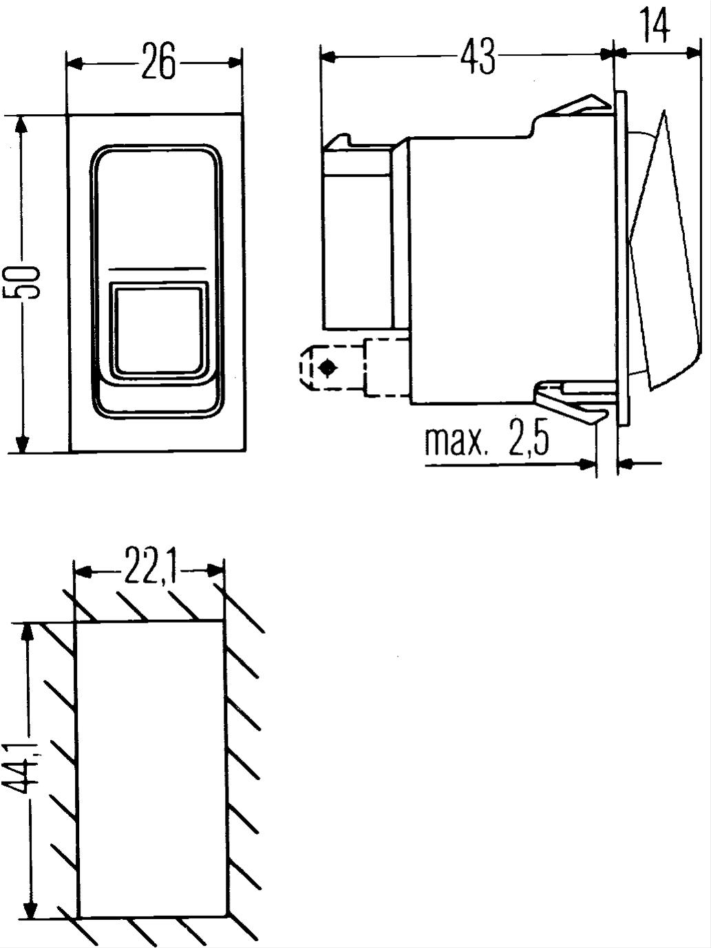 Hella Switch Rocker Spdt F/ Loc / Pilot