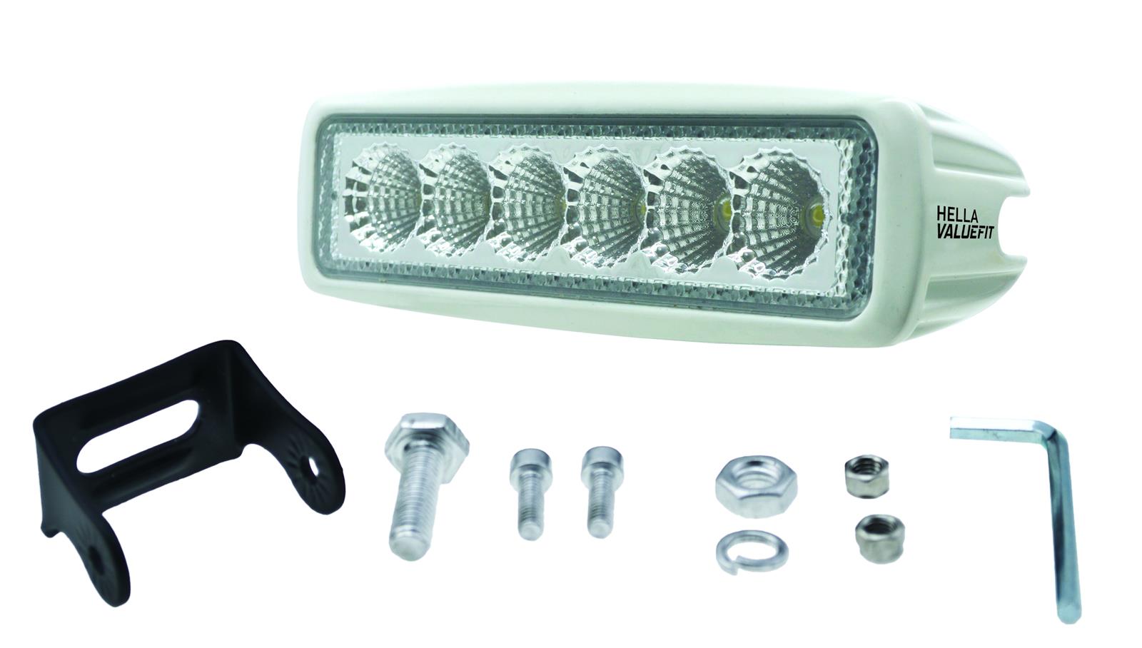 Hella Value Fit Mini Flush Mount 7.7in - 18W White Housing Flood Beam LED Light Bar thumbnail 2