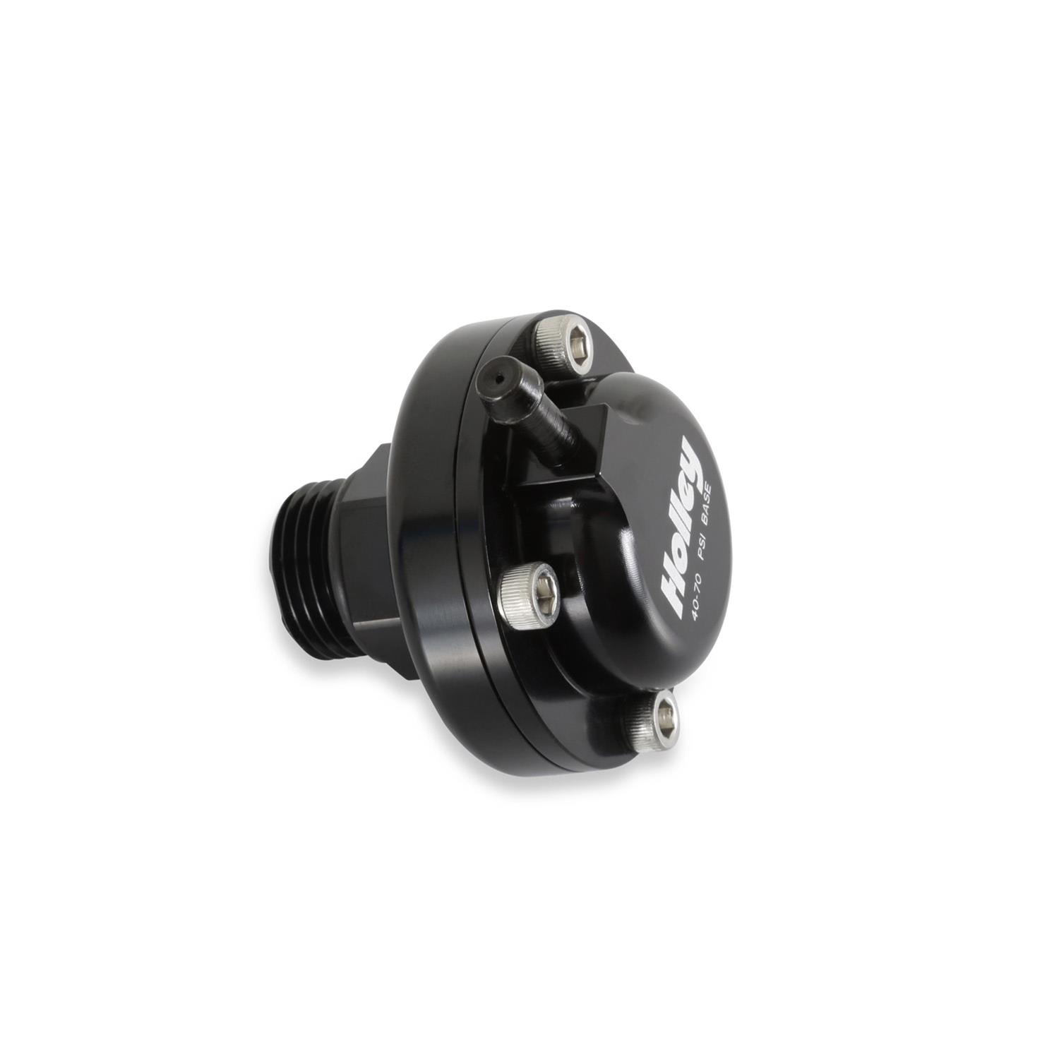 Holley EFI Fuel Pulse Dampers 12-1003 System Dampers, Billet Aluminum, Black Anodized, 40-70 psi, -8 AN Male Threads Inlet/Outlet, Standard Range, Each thumbnail 3