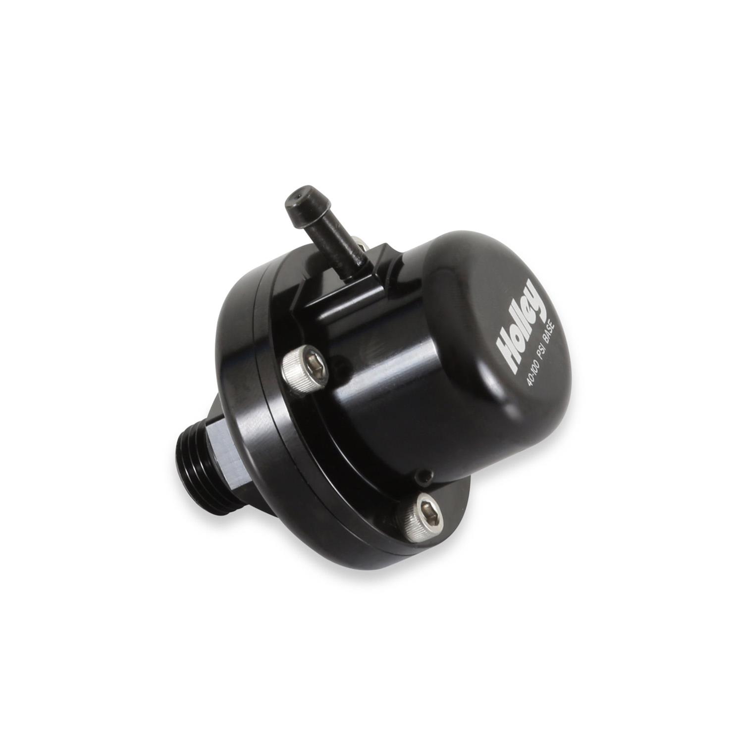 Holley EFI Fuel Pulse Dampers 12-1004 System Dampers, Billet Aluminum, Black Anodized, 40-100 psi, -6 AN Male Threads Inlet/Outlet, Extended Range, Each thumbnail 2