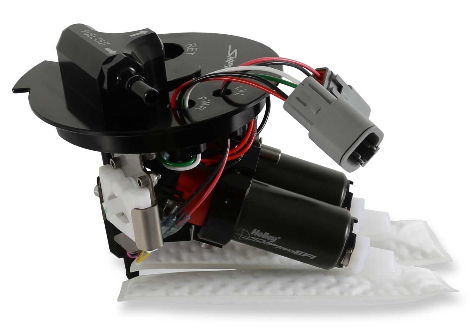 Holley Dual In-Tank Pumps 12-350 Fuel Pumps, In-Tank, Billet Aluminum, Electric, 680 lph, 60 psi, 13.5V, -8 AN ORB, Inlet and Outlet, Sending Unit, Chevy, Camaro, 3.6-7.0L, Each