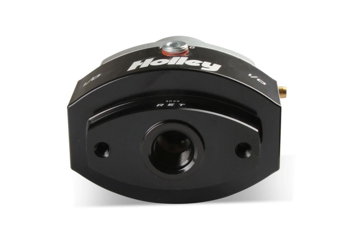 Holley HP Billet Fuel Pressure Regulators 12-846 Regulators, Billet, 15 to 65 psi, Inline, Return Style, -8 AN Inlet and Outlet, -6 AN Return, Black Finish, Bracket, Each thumbnail 3