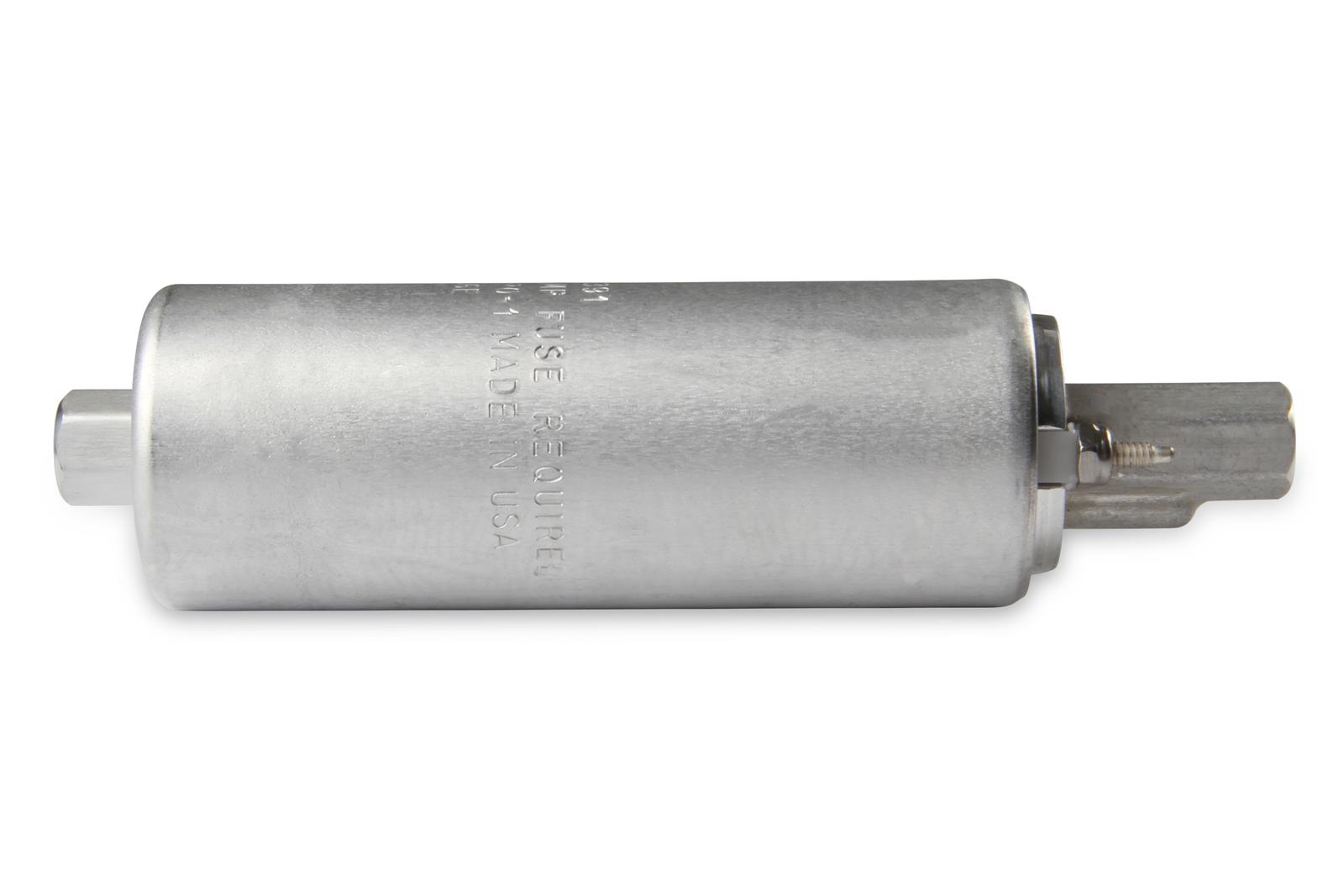 Holley Electric In-Line Fuel Pumps 12-930 Pumps, Electric, In-line, External Mount, 190 lph, 85 psi, 12V, 10mm x 1.0, Female Thread, Inlet and Outlet, Steel Housing, Silver, Bracket, Each thumbnail 4