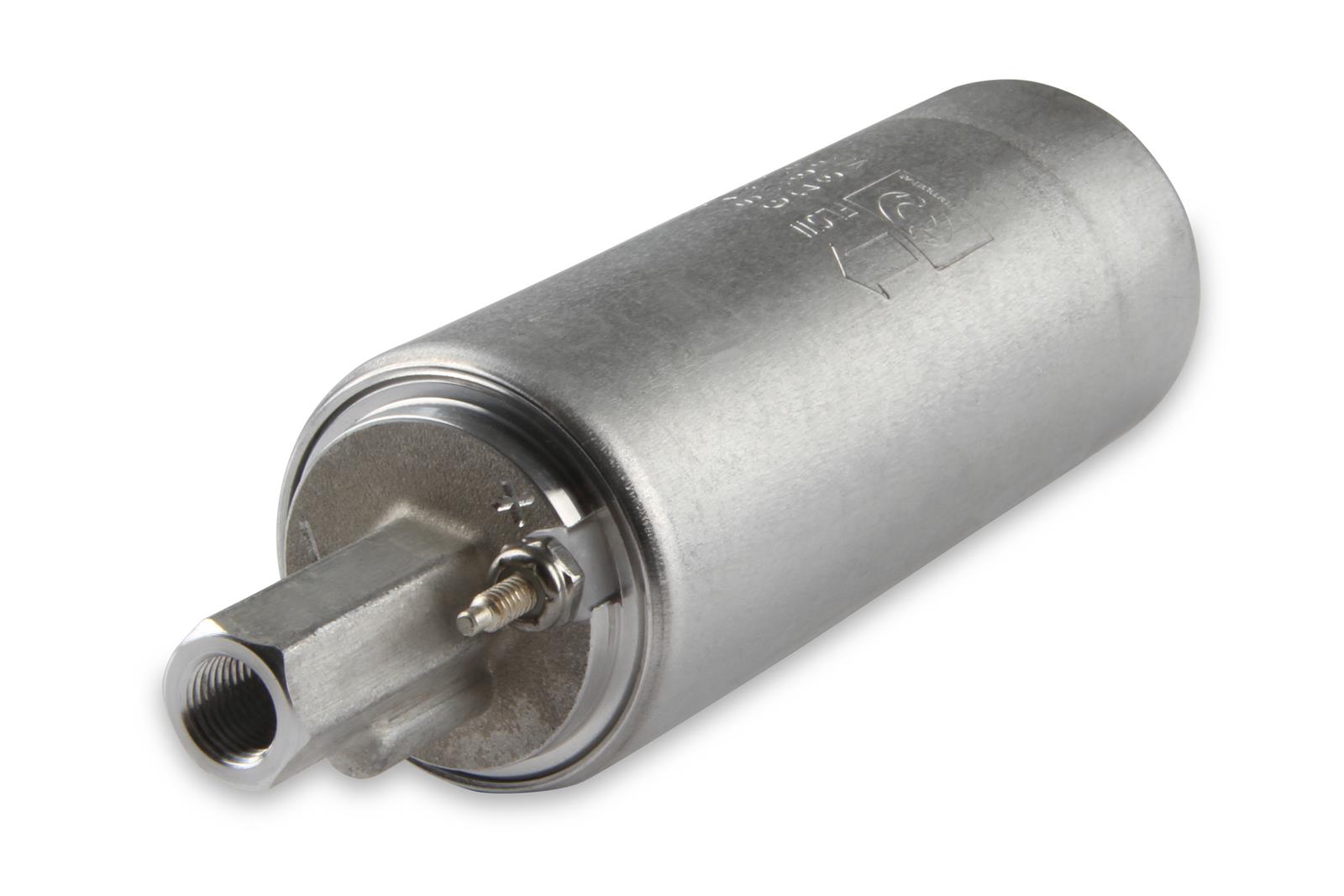 Holley Electric In-Line Fuel Pumps 12-930 Pumps, Electric, In-line, External Mount, 190 lph, 85 psi, 12V, 10mm x 1.0, Female Thread, Inlet and Outlet, Steel Housing, Silver, Bracket, Each thumbnail 2