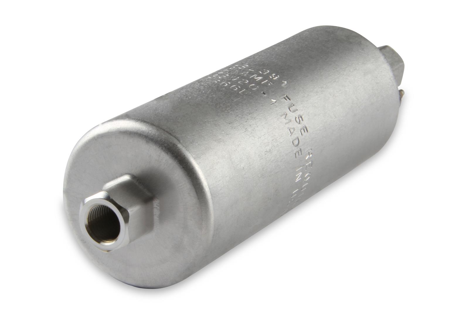 Holley Electric In-Line Fuel Pumps 12-930 Pumps, Electric, In-line, External Mount, 190 lph, 85 psi, 12V, 10mm x 1.0, Female Thread, Inlet and Outlet, Steel Housing, Silver, Bracket, Each thumbnail 3